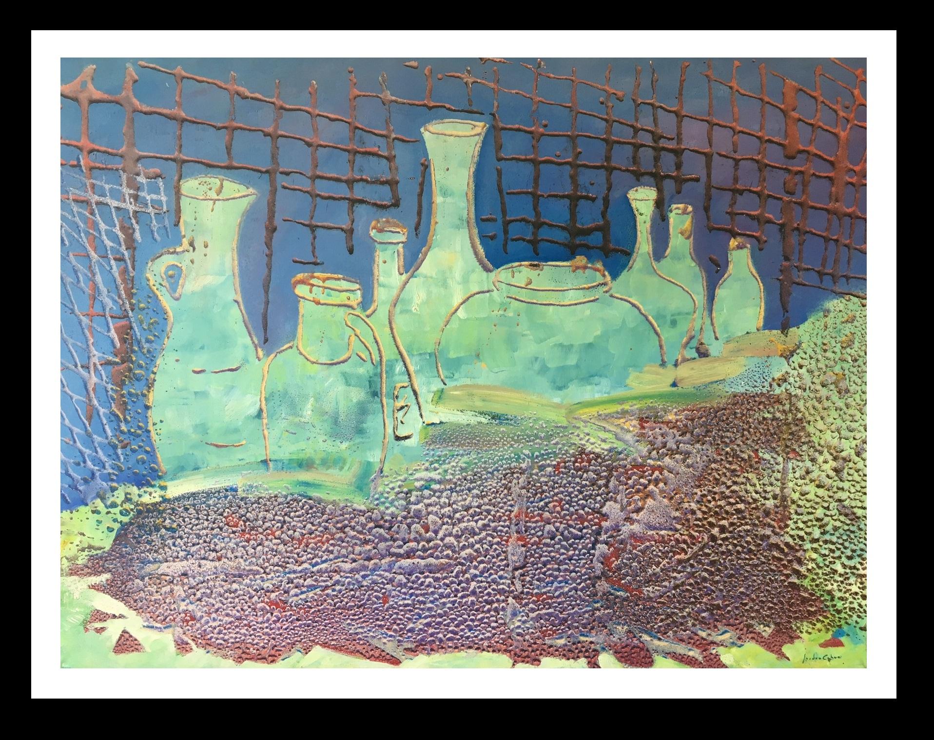 Isidro Cahue Abstract Painting - Cahue .8 bodegon on the bot original abstract acrylic canvas painting