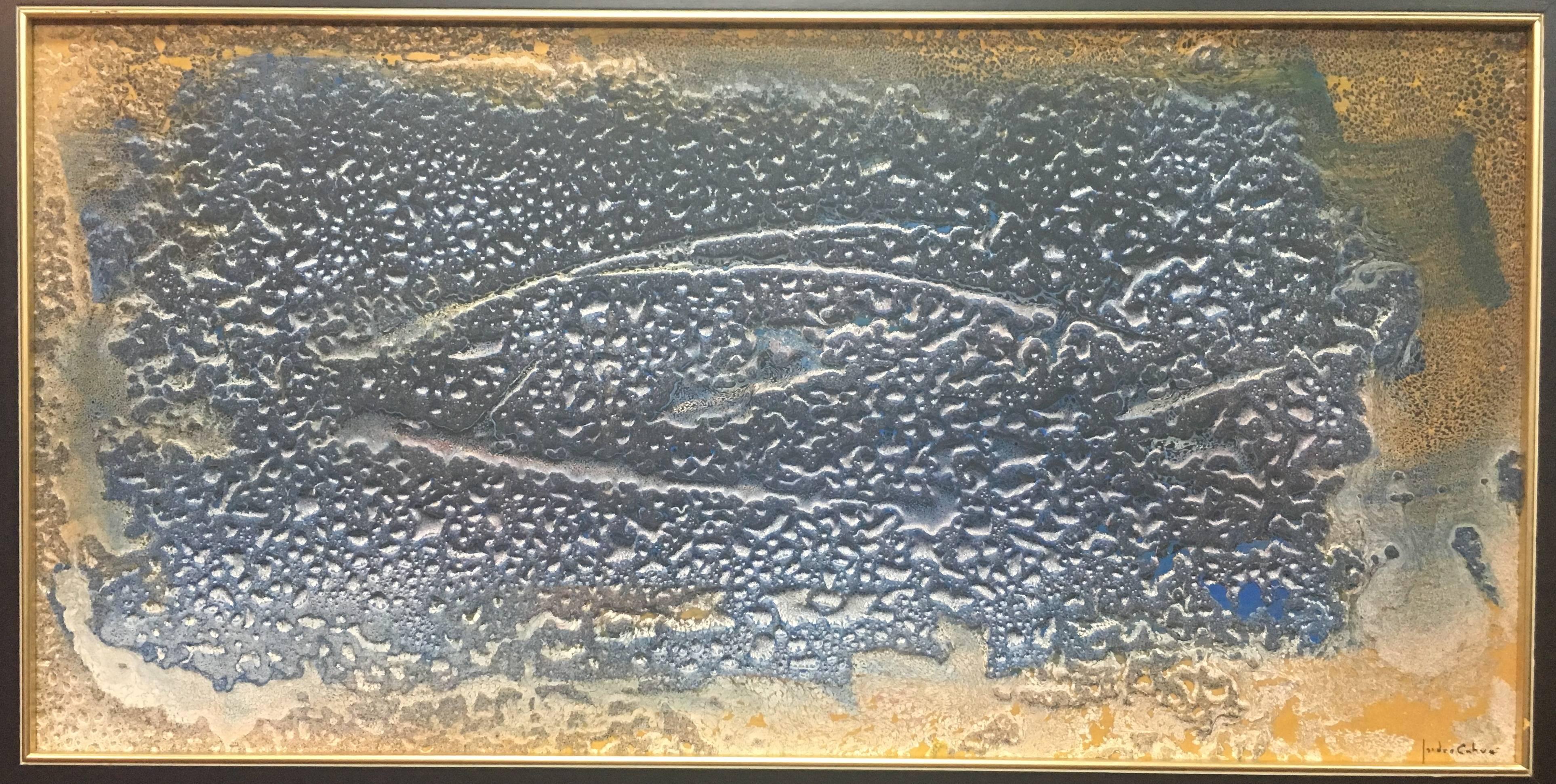Cahue    poissons de la mer   original abstrait acrylique  peinture  - Expressionnisme abstrait Painting par Isidro Cahue