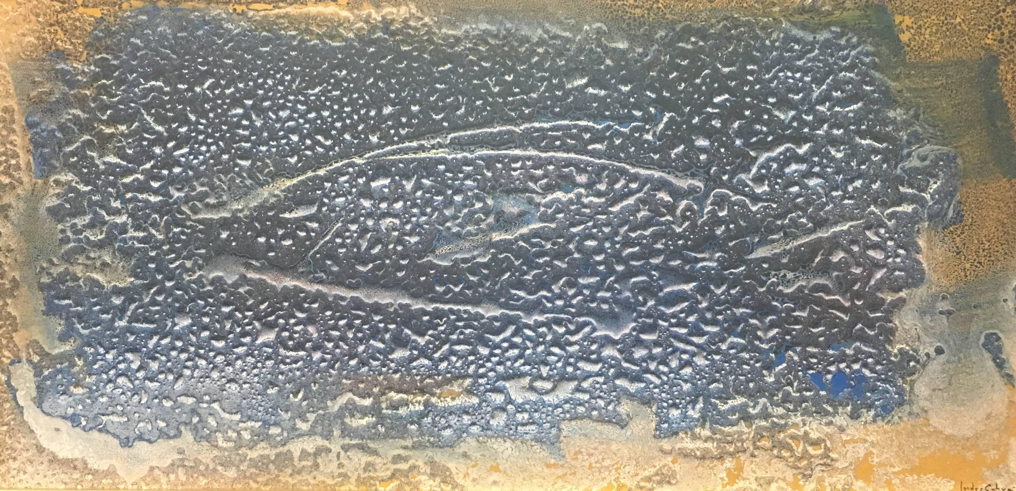 Cahue 9   fish in the sea   original abstract acrylic  painting - Brown Abstract Painting by Isidro Cahue