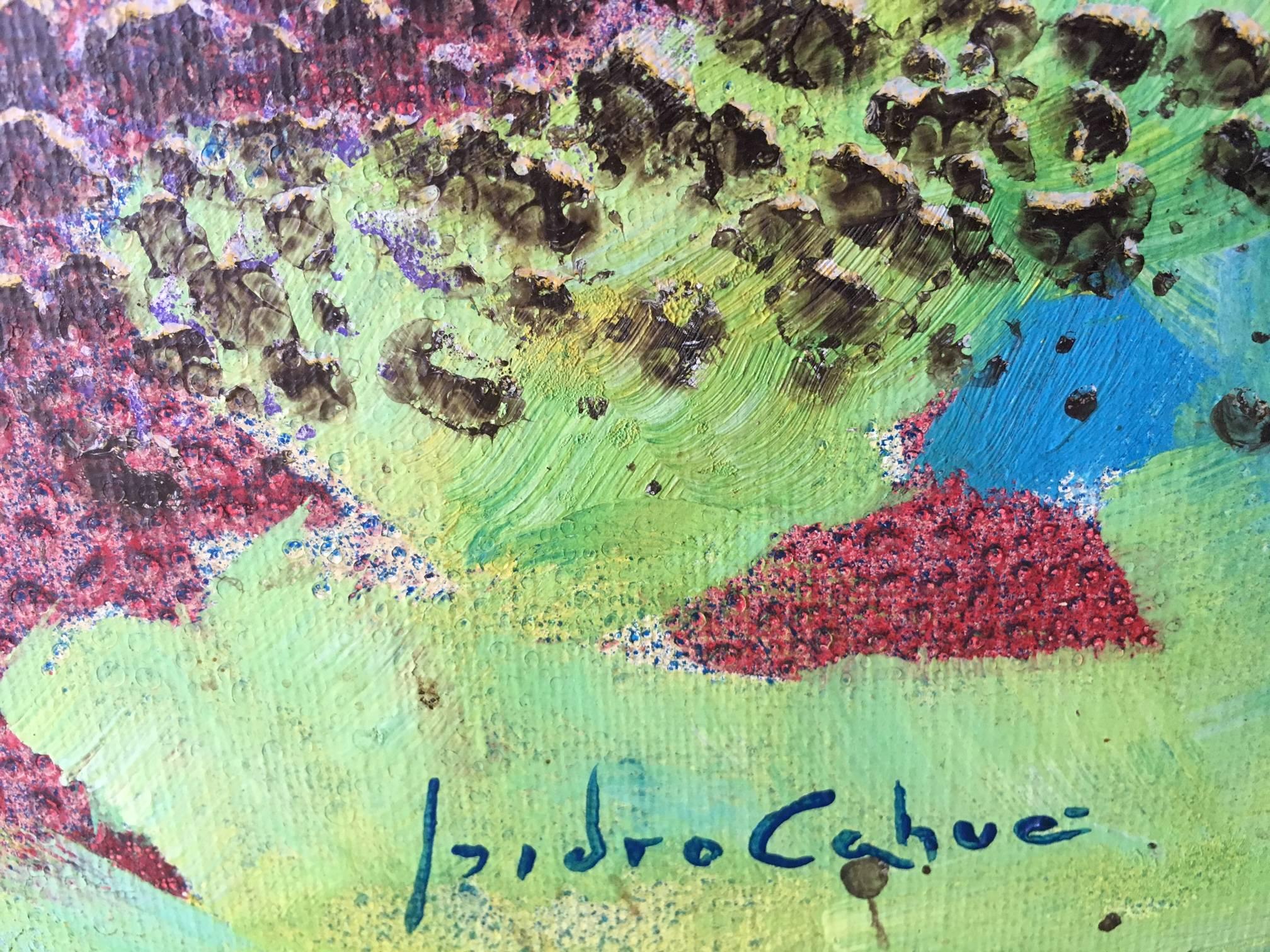 Cahue .bodegon on the bot    original abstract acrylic canvas painting - Gray Abstract Painting by Isidro Cahue
