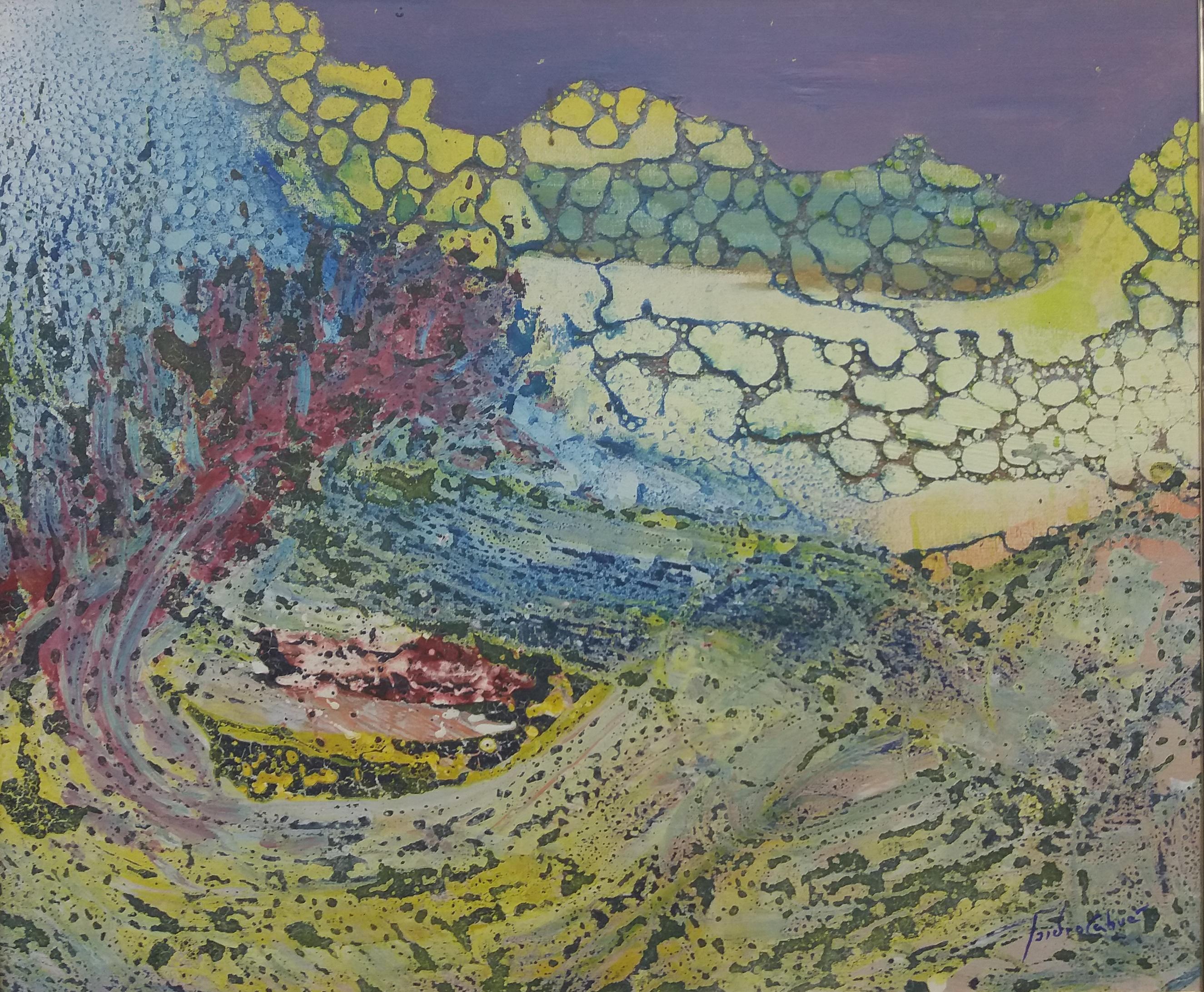 Cahue  drops effect  abstract. original. acrylic canvas painting - Gray Abstract Painting by Isidro Cahue
