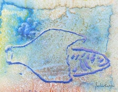 Cahue    drops effect. fish original abstract acrylic paper painting