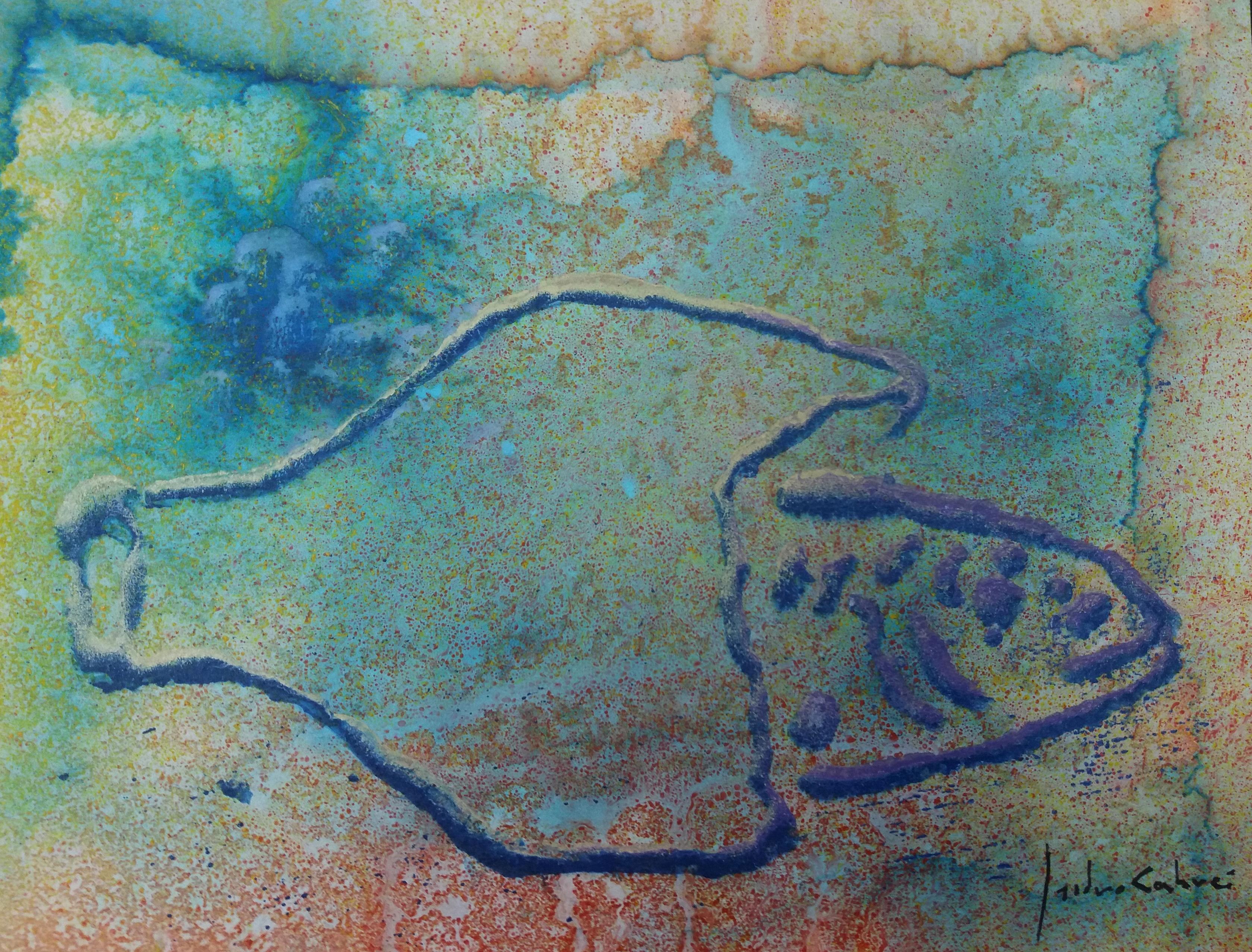 Cahue    effetto gocce. pesce pittura originale astratta su carta acrilica - Painting Astratto di Isidro Cahue