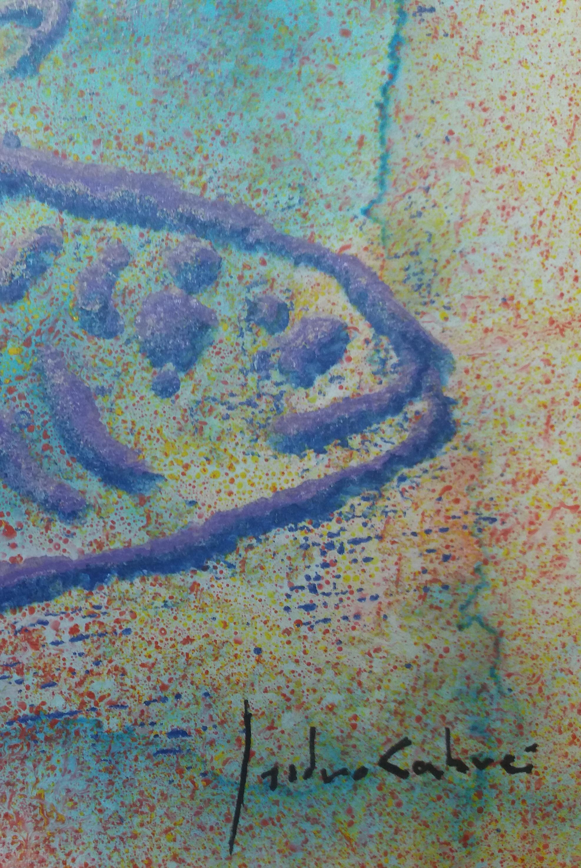 Cahue    effetto gocce. pesce pittura originale astratta su carta acrilica - Abstract Painting Nero di Isidro Cahue