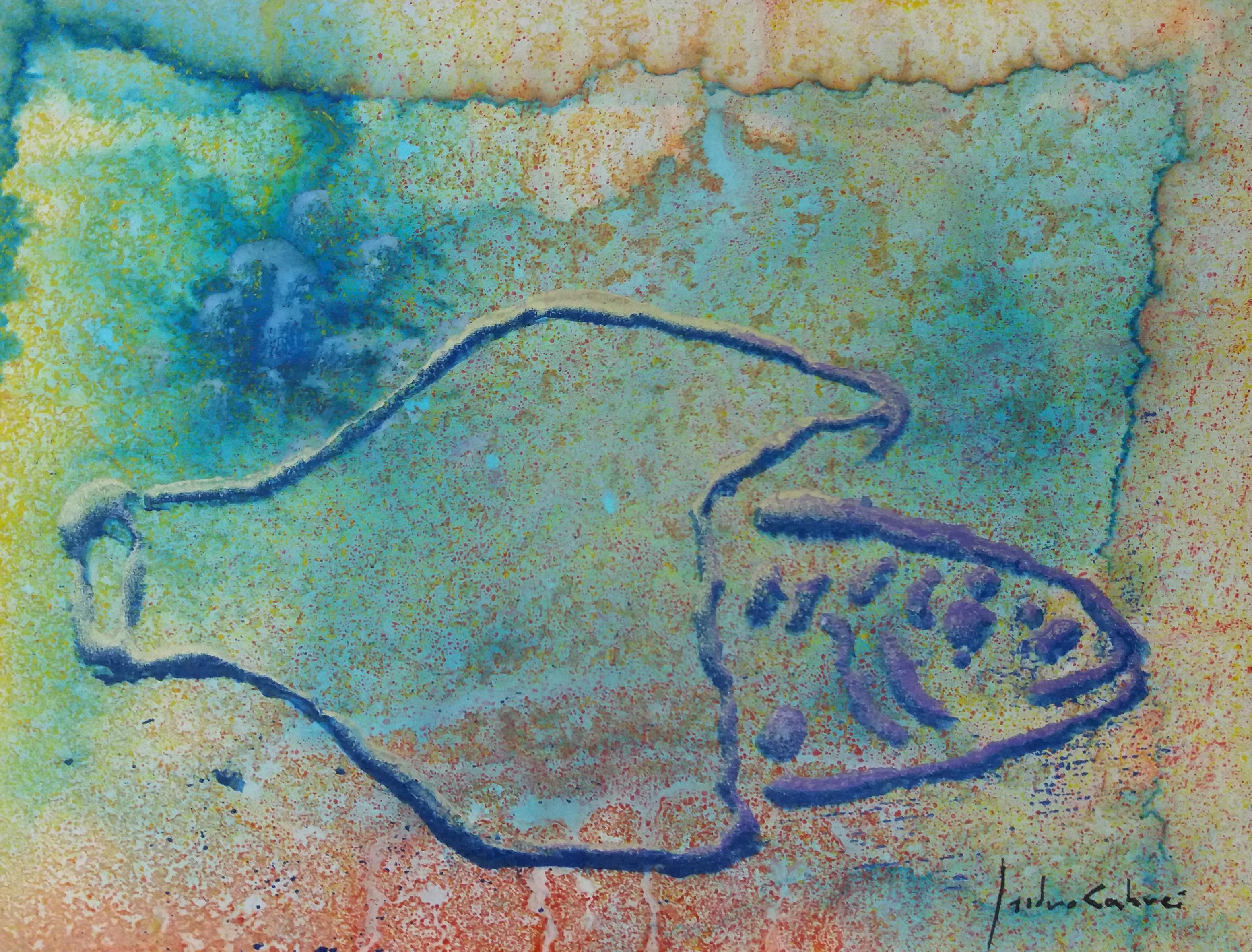 Cahue    effetto gocce. pesce pittura originale astratta su carta acrilica in vendita 1
