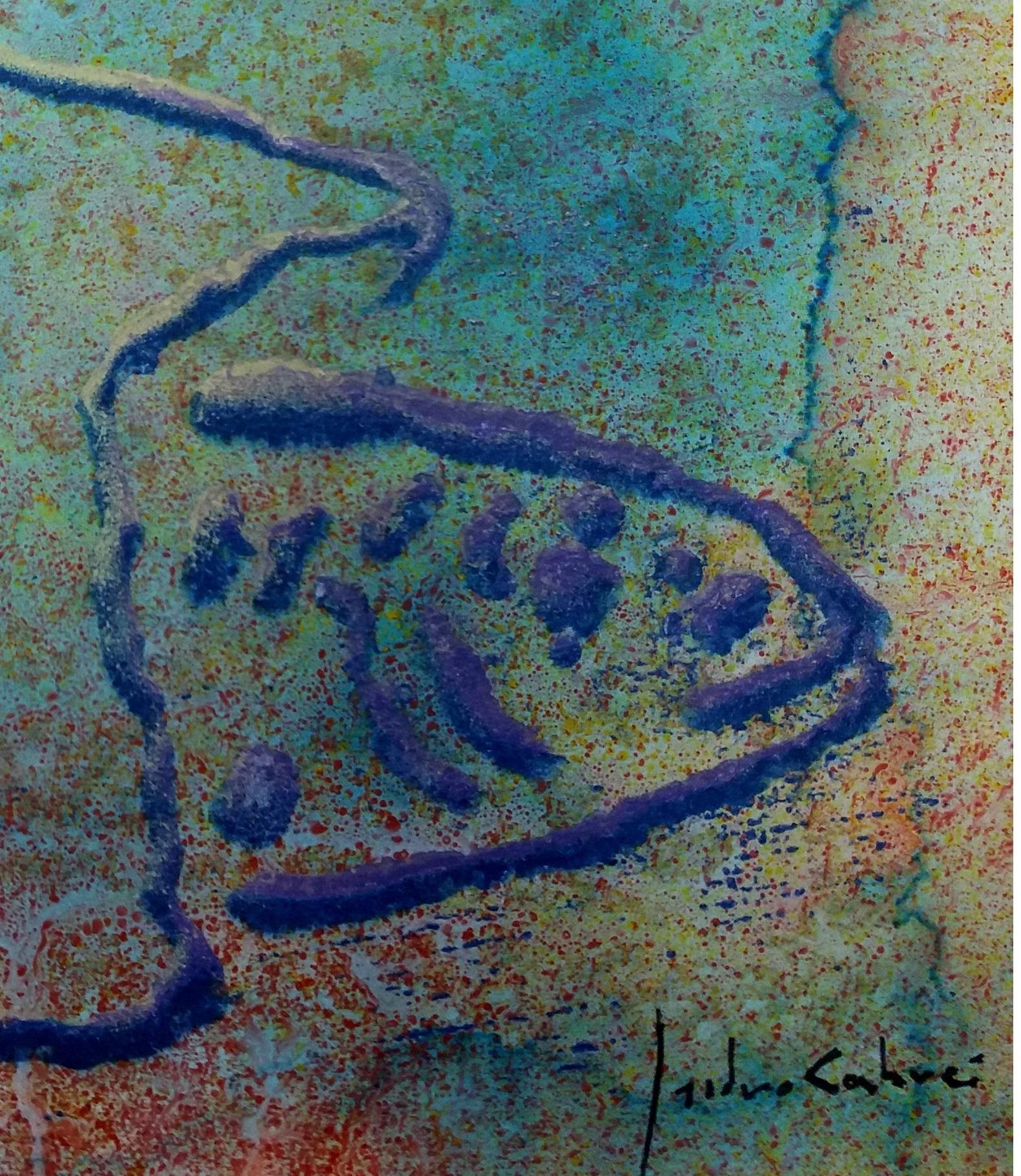 Cahue    Original abstraktes Acrylpapier-Gemälde mit Fischtropfen-Effekt im Angebot 2