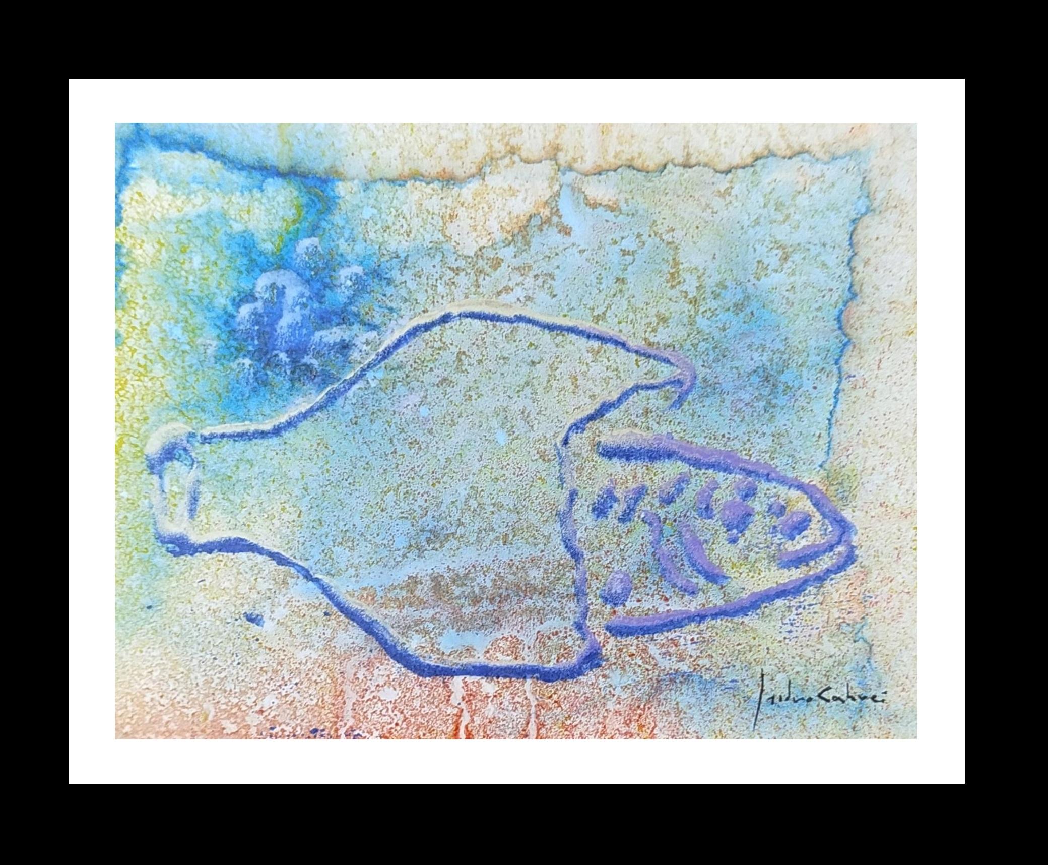 Isidro Cahue Abstract Painting - Cahue    drops effect. fish original abstract acrylic paper painting