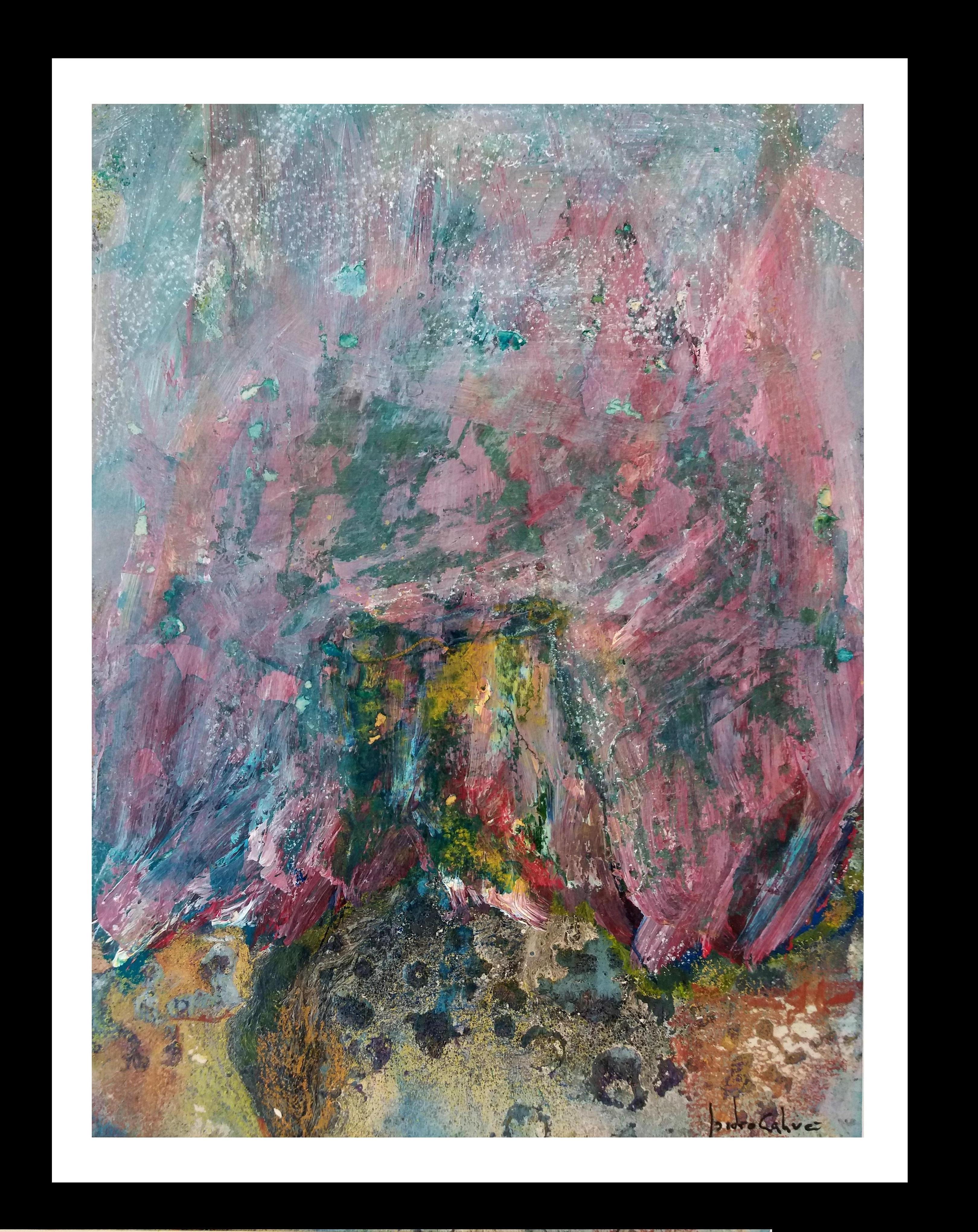 Abstract Painting de Isidro Cahue - I. Cahue  11 Colores rojo y amarillo  original papel abstracto acrílico
