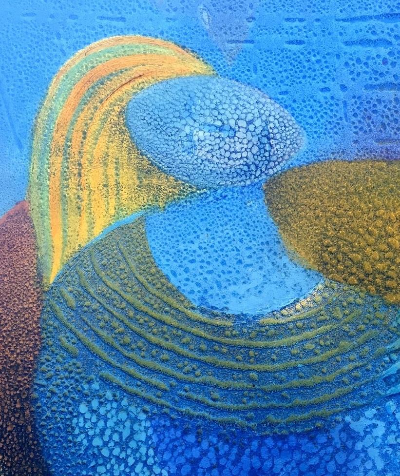 I. Cahue 12 Maternity in Blues Red original abstract acrylic canvas painting (Blau), Figurative Painting, von Isidro Cahue