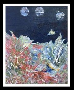  I. Cahue 12 The Sea and the Moon, peinture abstraite sur toile acrylique originale.