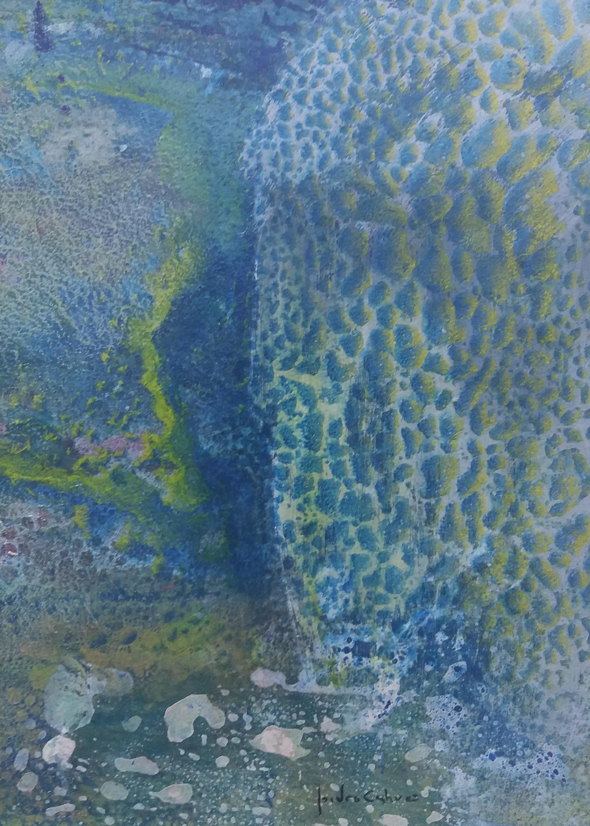 I. Cahue 16  Vertical  Efecto Gotas Azules    original  pintura sobre papel acrílico - Painting de Isidro Cahue