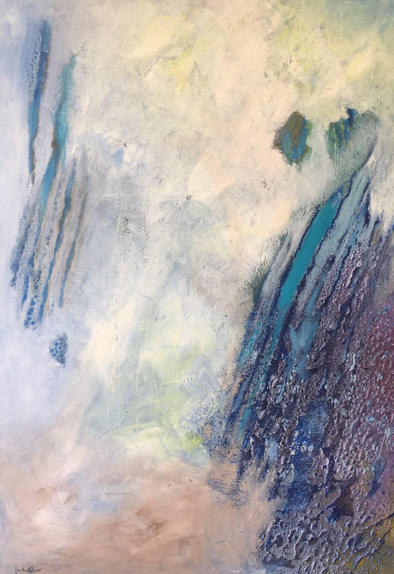 I Cahue   Paysage Foggy. Peinture abstraite originale sur toile à l'acrylique - Abstrait Painting par Isidro Cahue