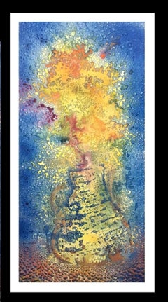 I. Cahue  17 Yellow and BlueBGuitar  Fire  original abstract acrylic canvas 