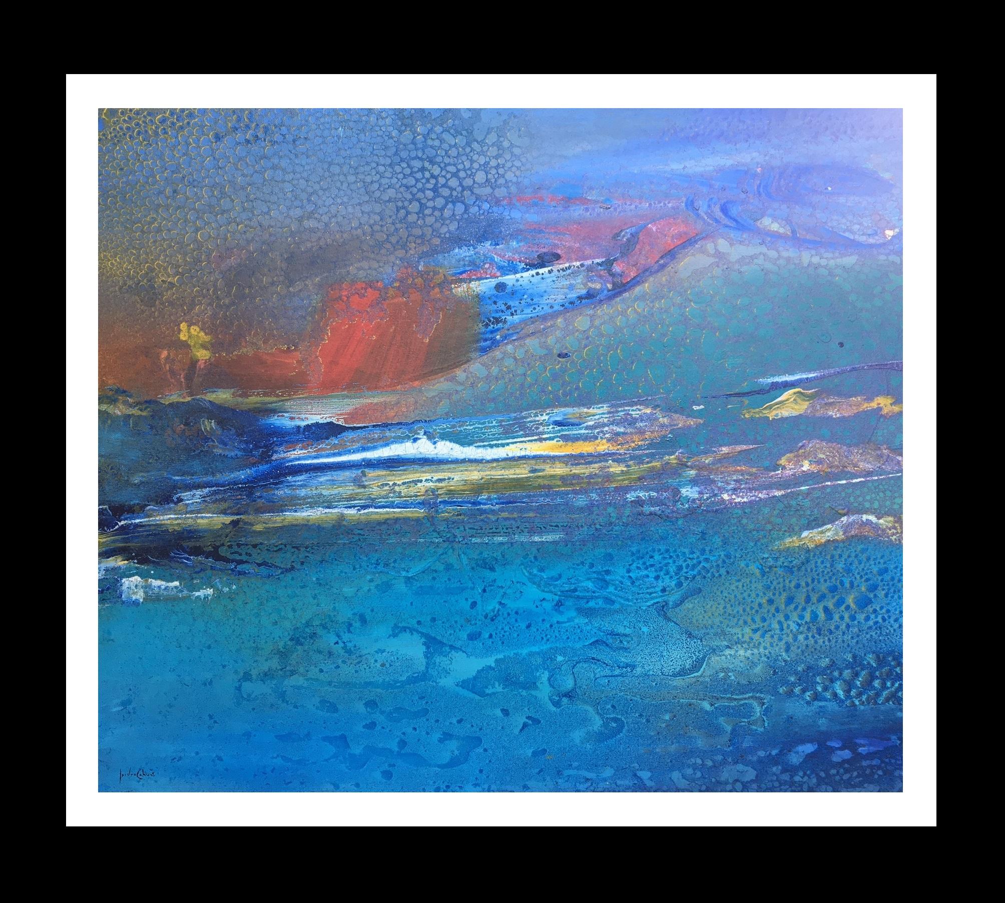 Isidro Cahue Abstract Painting - I. Cahue   Blue Sea   original abstract acrylic canvas painting