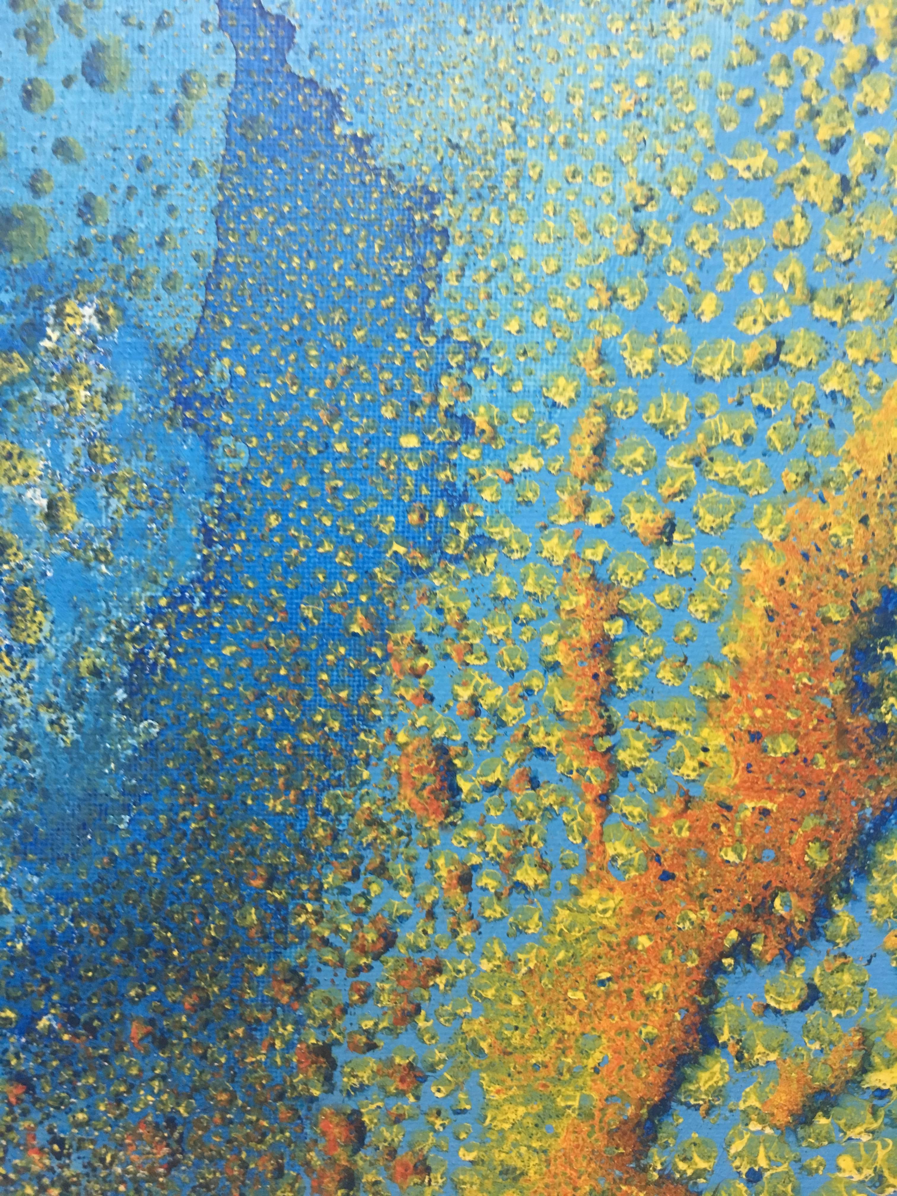 I. Cahue 20  bas de la mer, écailles, bleu jaune, abstrait en vente 2