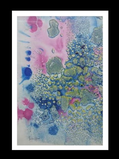  I. Cahue  Drops bleu et rose  Effet    original  Peinture sur papier acrylique