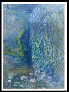  I. Cahue  40 Vertikal  Blaue Tropfen Effekt    Original  Acryl-Papier-Gemälde