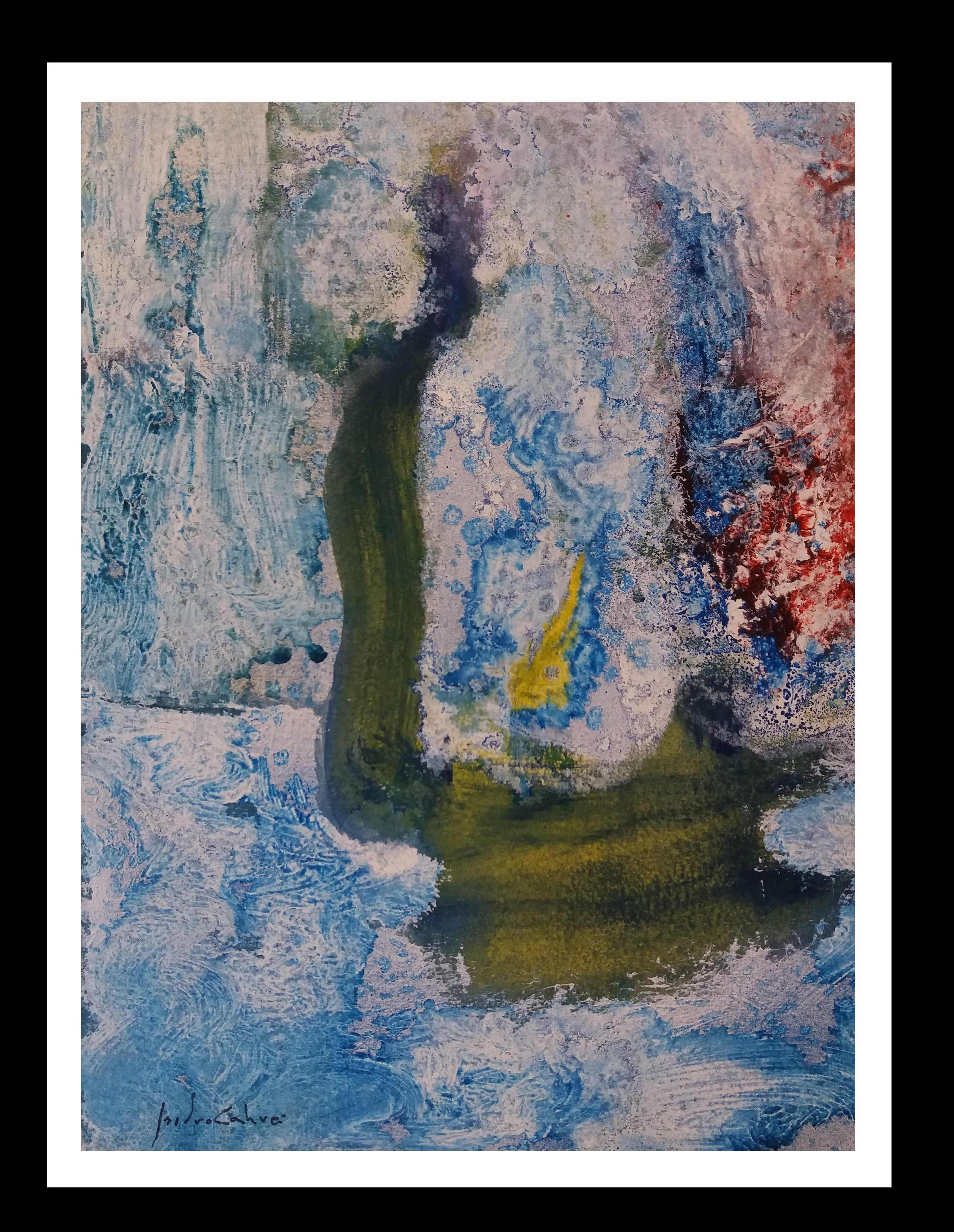 Isidro Cahue Abstract Painting - I. Cahue  Blue mountain colors- original abstract paper acrylic painting