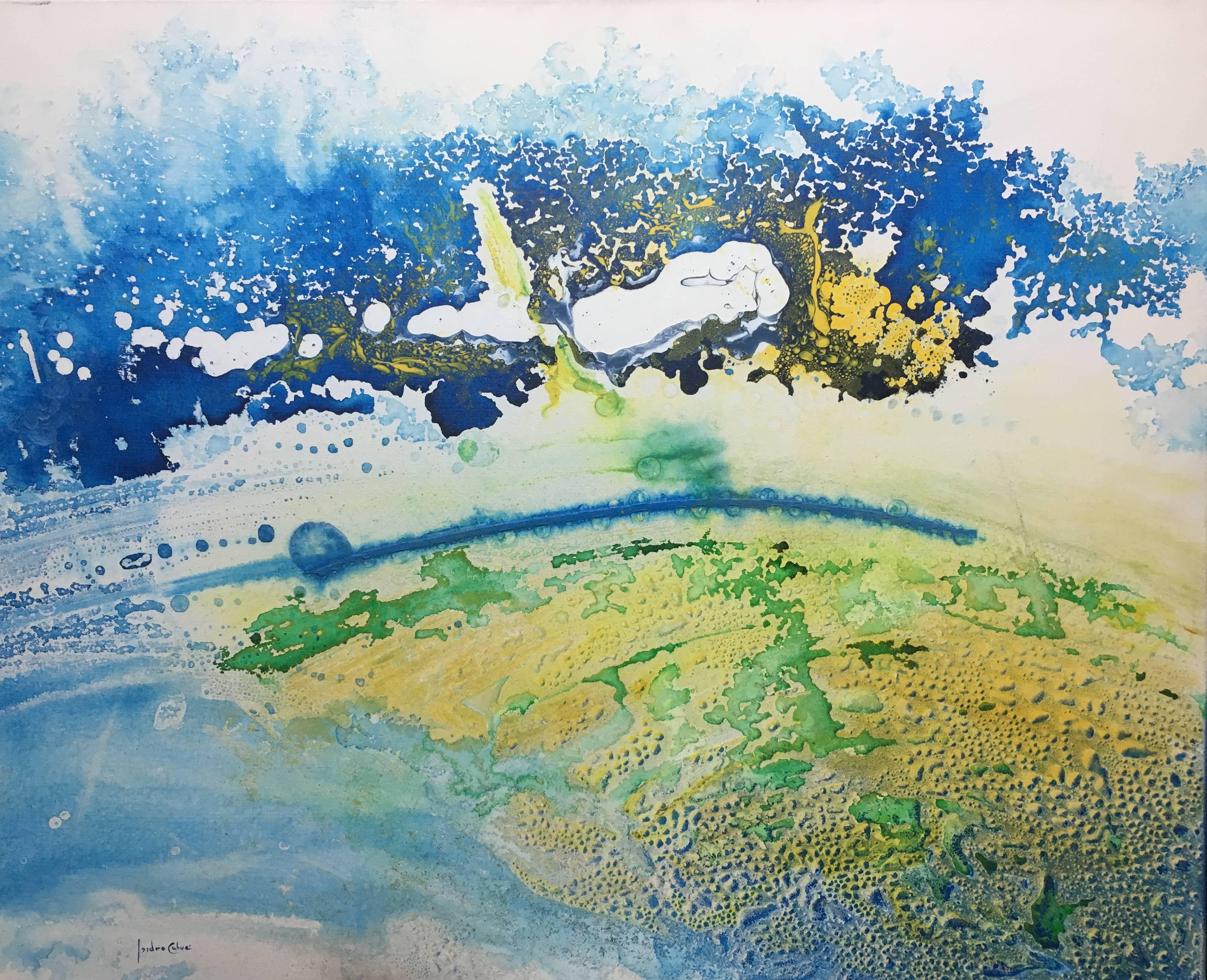 I. Cahue 6 landscape    original abstract acrylic canvas painting - Painting by Isidro Cahue
