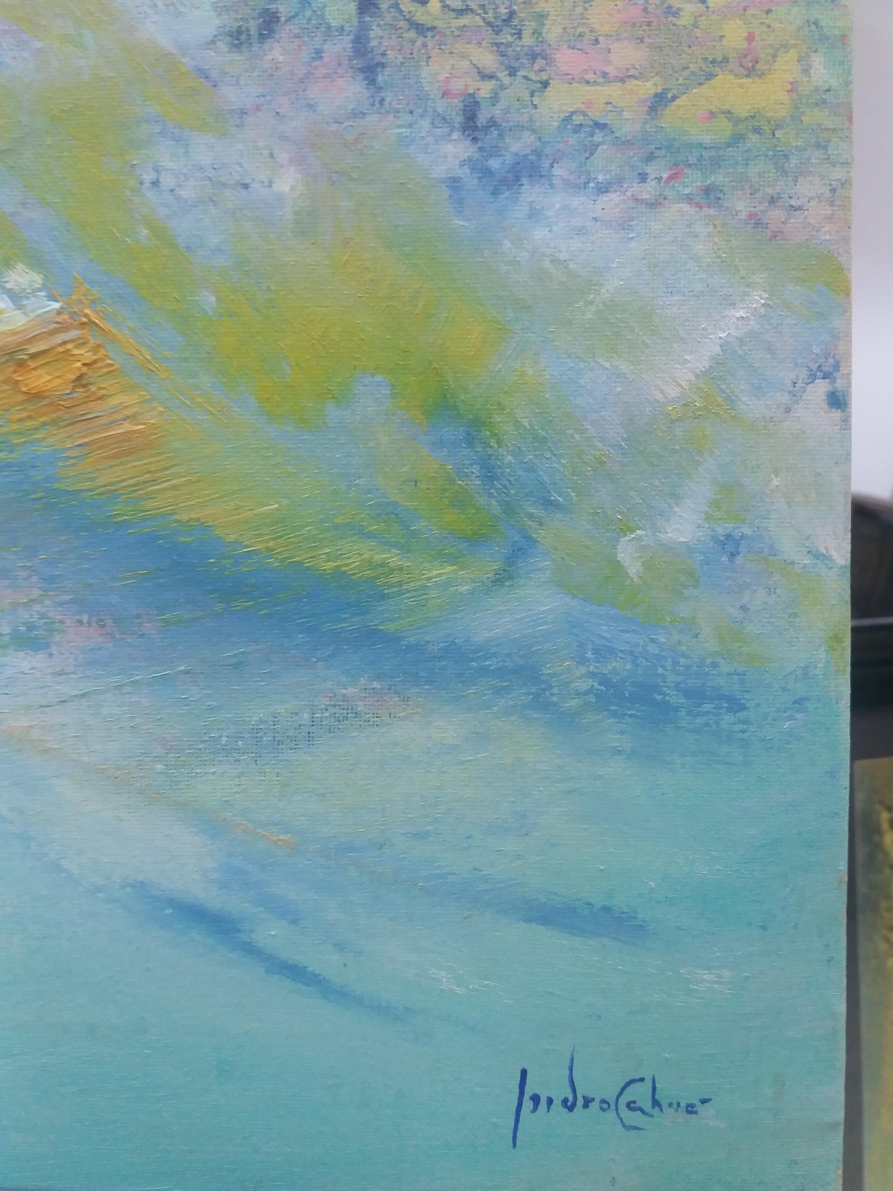 I. Cahue  Blu  Greene & Greene  Rossi   Tela acrilica originale astratta Sunrise - Painting Astratto di Isidro Cahue