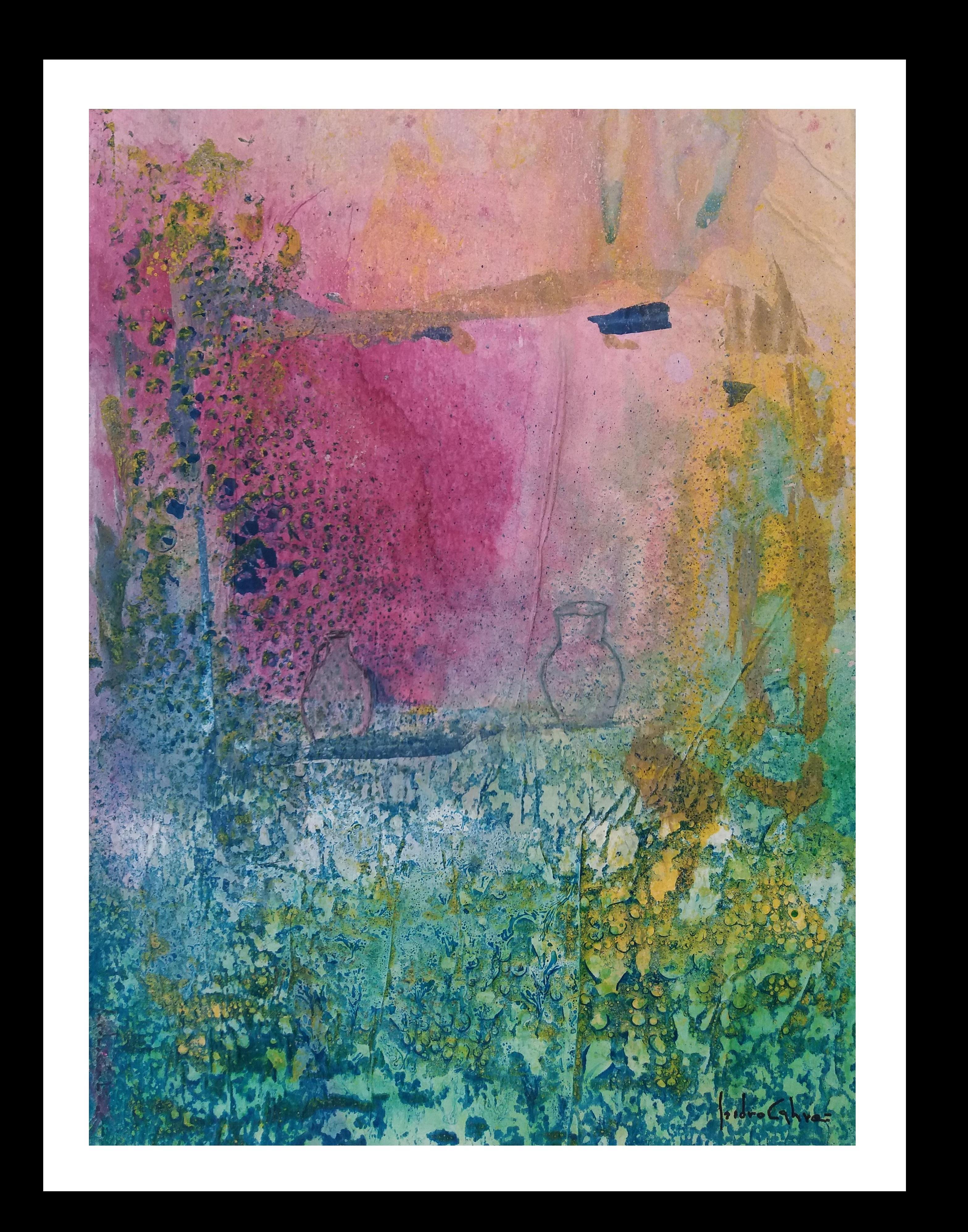 I, CAHUE  -Greene & Greene & Greene - pittura acrilica astratta originale su carta - Painting di Isidro Cahue