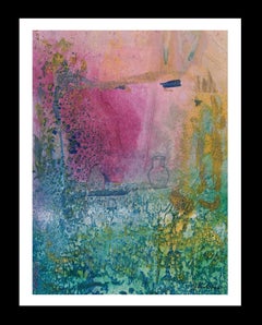 I, CAHUE  -Colores verdes y rosas- pintura acrílica abstracta original sobre papel