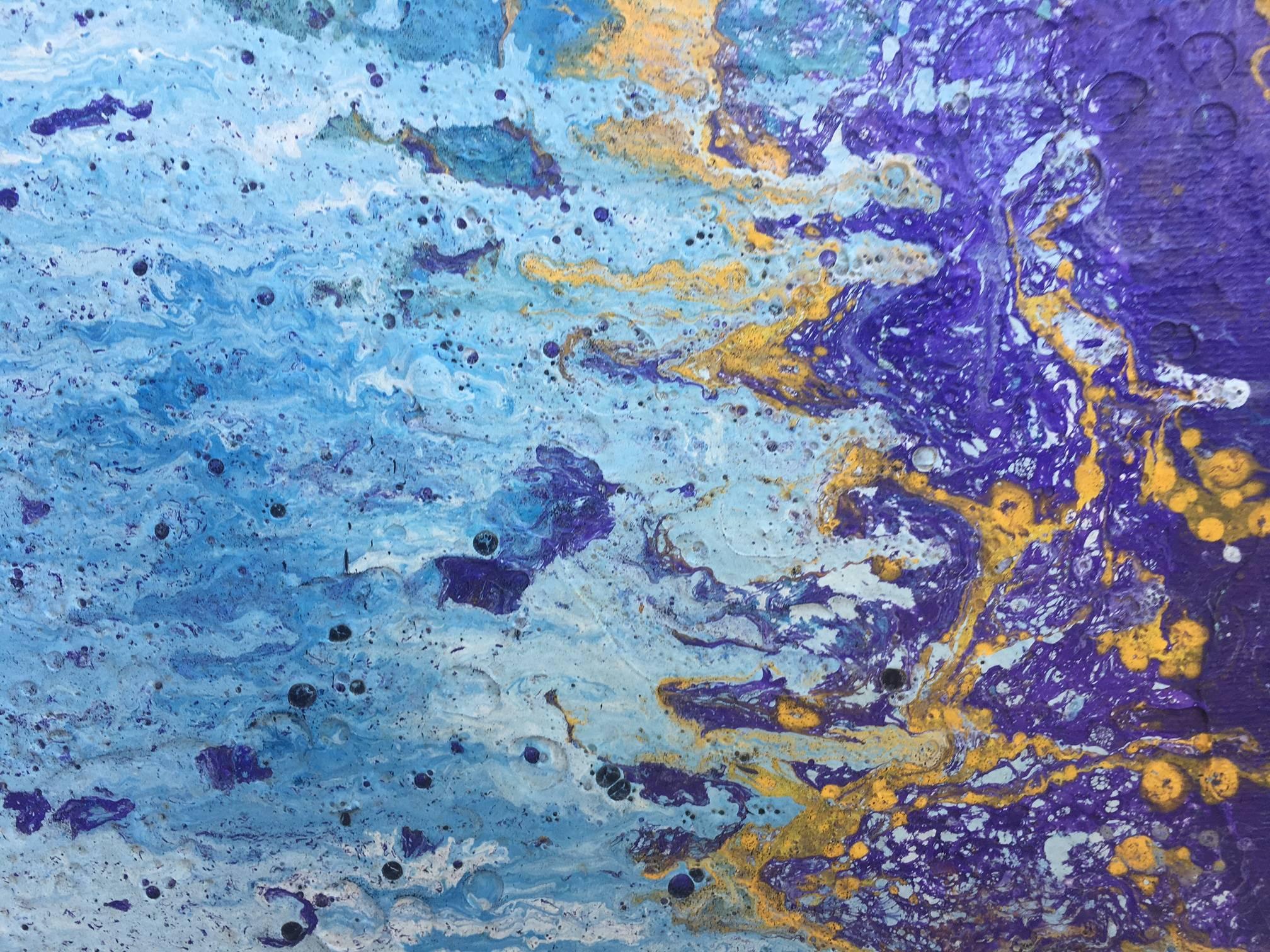 I. Cahue Blue  Rocks  Sea  original abstract acrylic canvas  - Painting by Isidro Cahue