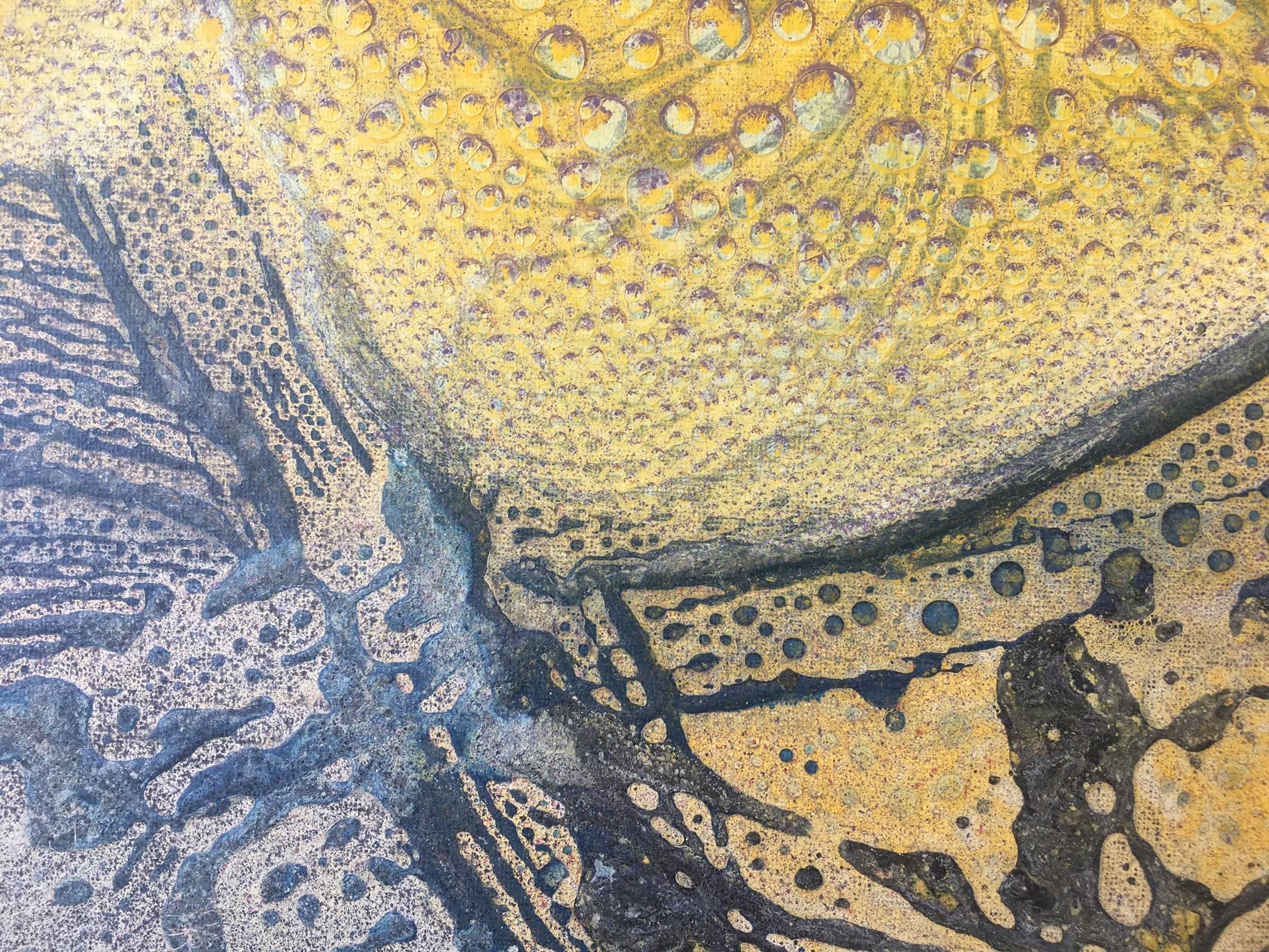 I. Cahue.  Sturm auf See  Goldgelb original abstrakte Acryl-Leinwand  (Abstrakt), Painting, von Isidro Cahue