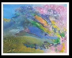 I. Cahue Gouttes bleues et roses abstraites. original.peinture acrylique sur papier