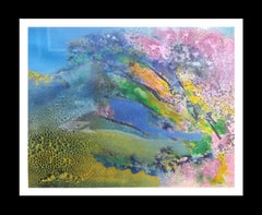 I. Cahue Gouttes bleues et roses abstraites. original.peinture acrylique sur papier