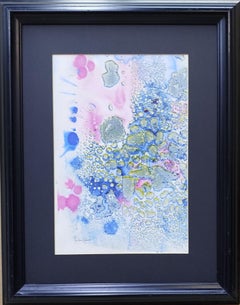 I. Cahue  Blue and Pink Drops  Effect    original  acrylic paper painting