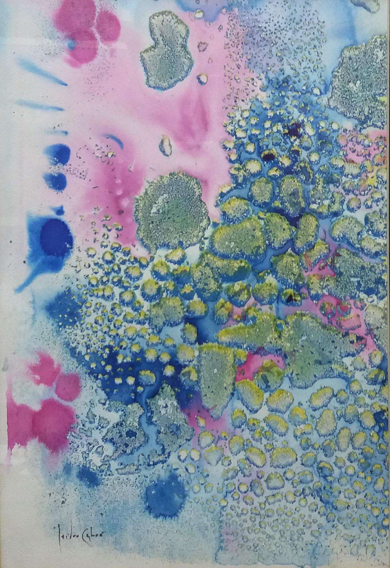 I. Cahue  Gocce blu e rosa  Effetto    originale  pittura su carta acrilica - Painting Espressionismo astratto di Isidro Cahue