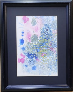 I. Cahue  Blue and Pink Drops  Effect    original  acrylic paper painting