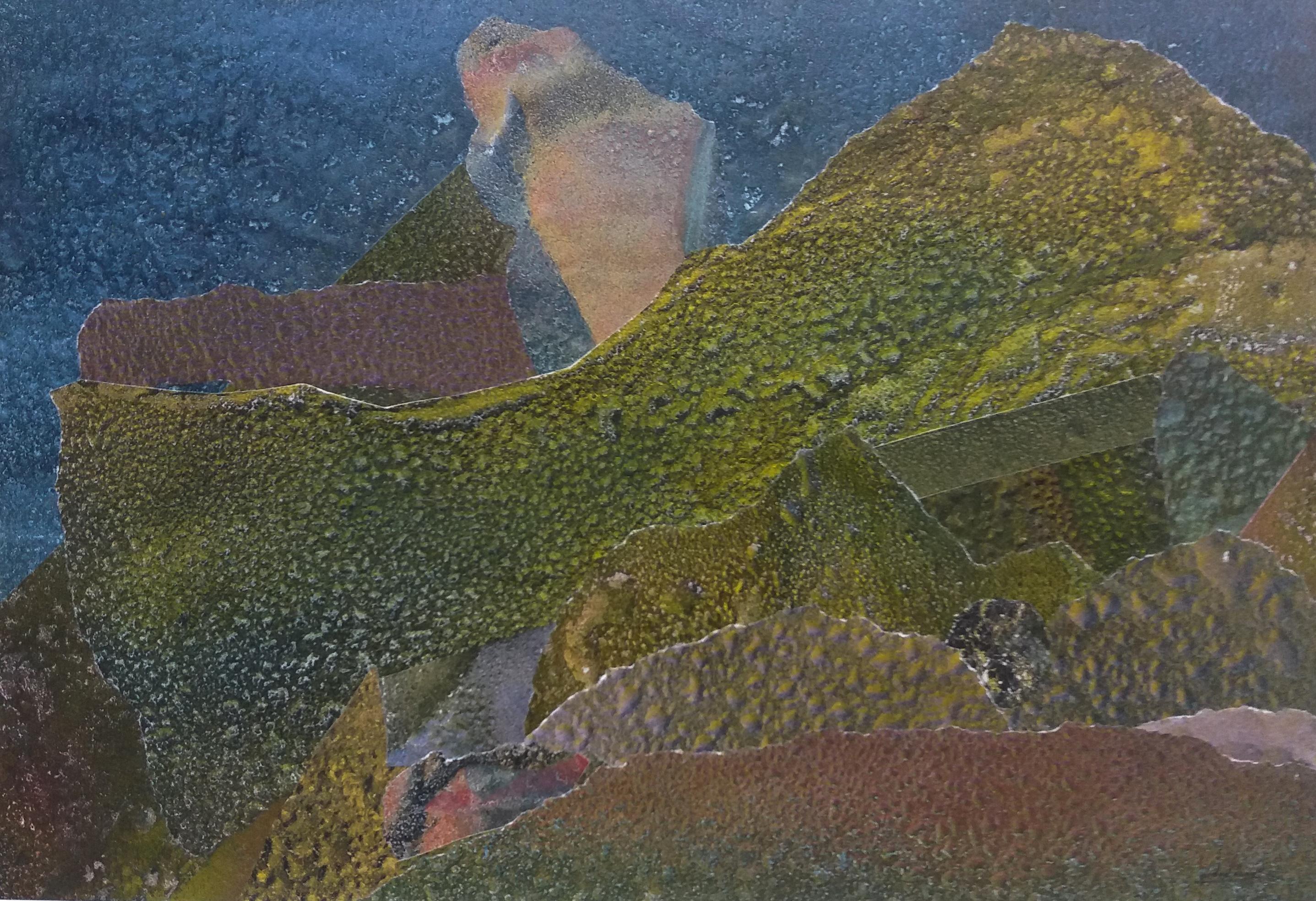 I Cahue  Effetto gocce blu   pittura originale astratta su carta acrilica - Painting Astratto di Isidro Cahue
