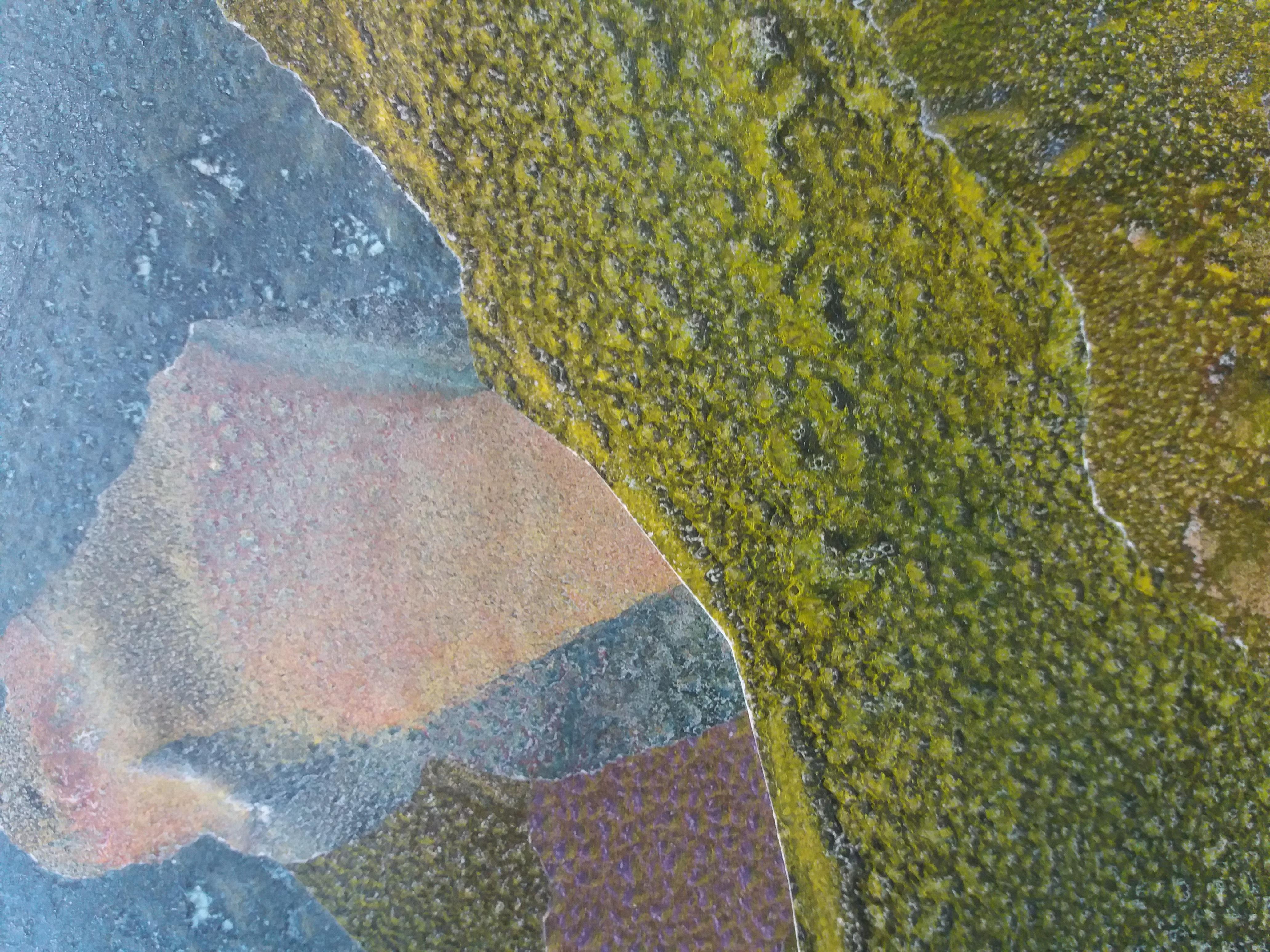 I Cahue  Effetto gocce blu   pittura originale astratta su carta acrilica - Abstract Painting Nero di Isidro Cahue