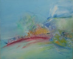 I. Cahue  Blue  Green  Reds   Sunrise original abstract acrylic canvas