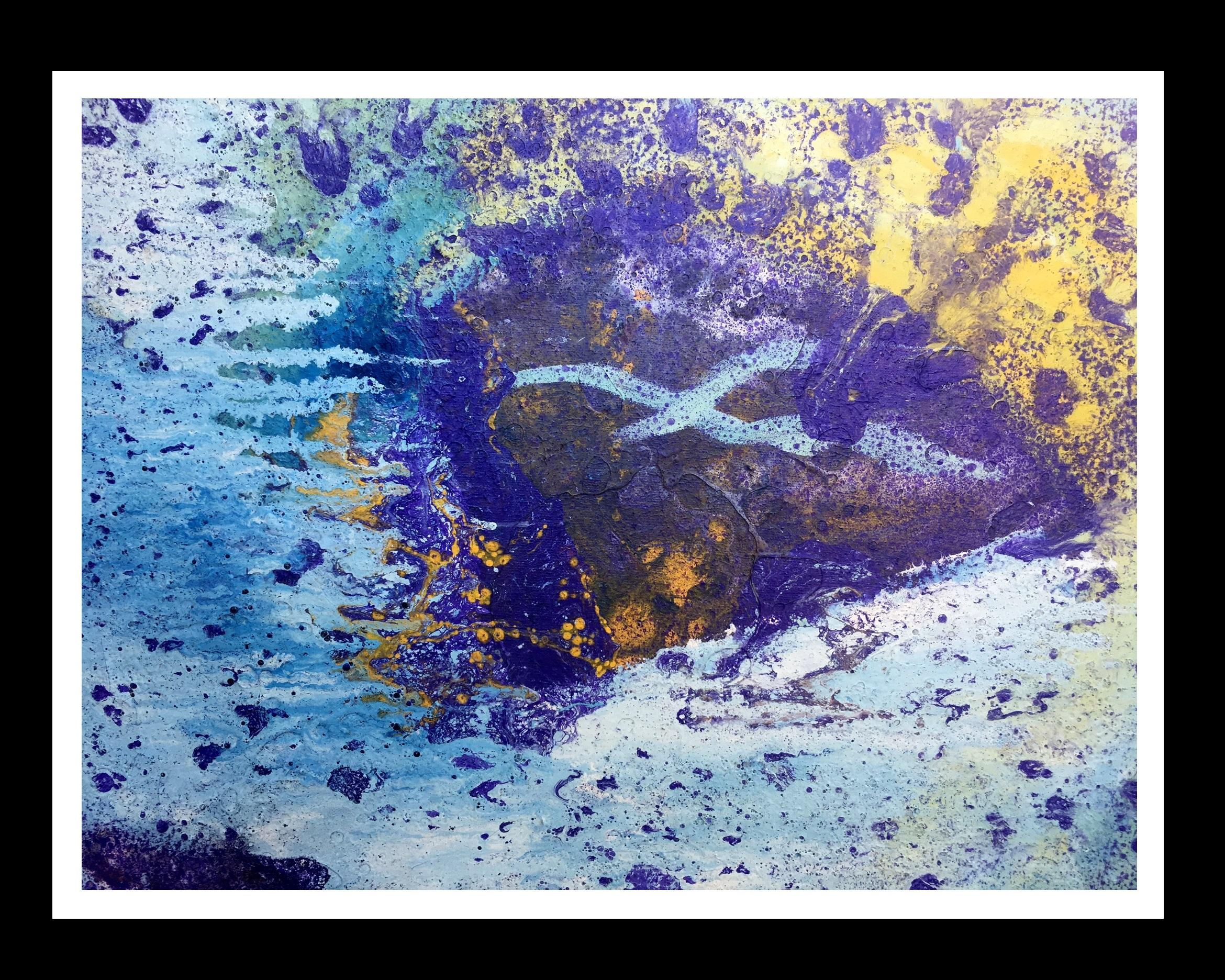 Abstract Painting di Isidro Cahue - I. Cahue  Blu  Rocce  Mare  tela acrilica astratta originale