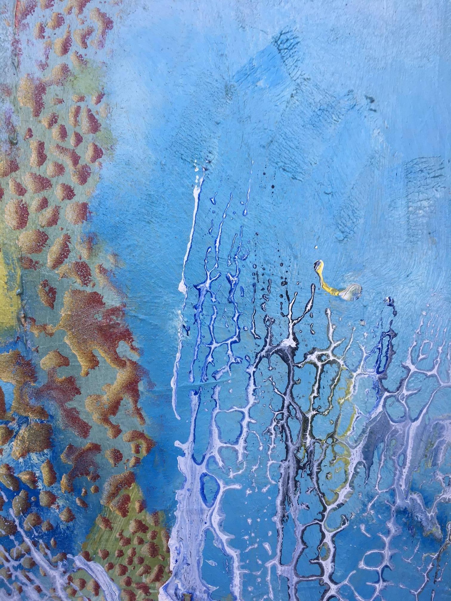 I. Cahue Bleu  Fond de la mer   Peinture et pierre - abstrait original  - Abstrait Painting par Isidro Cahue