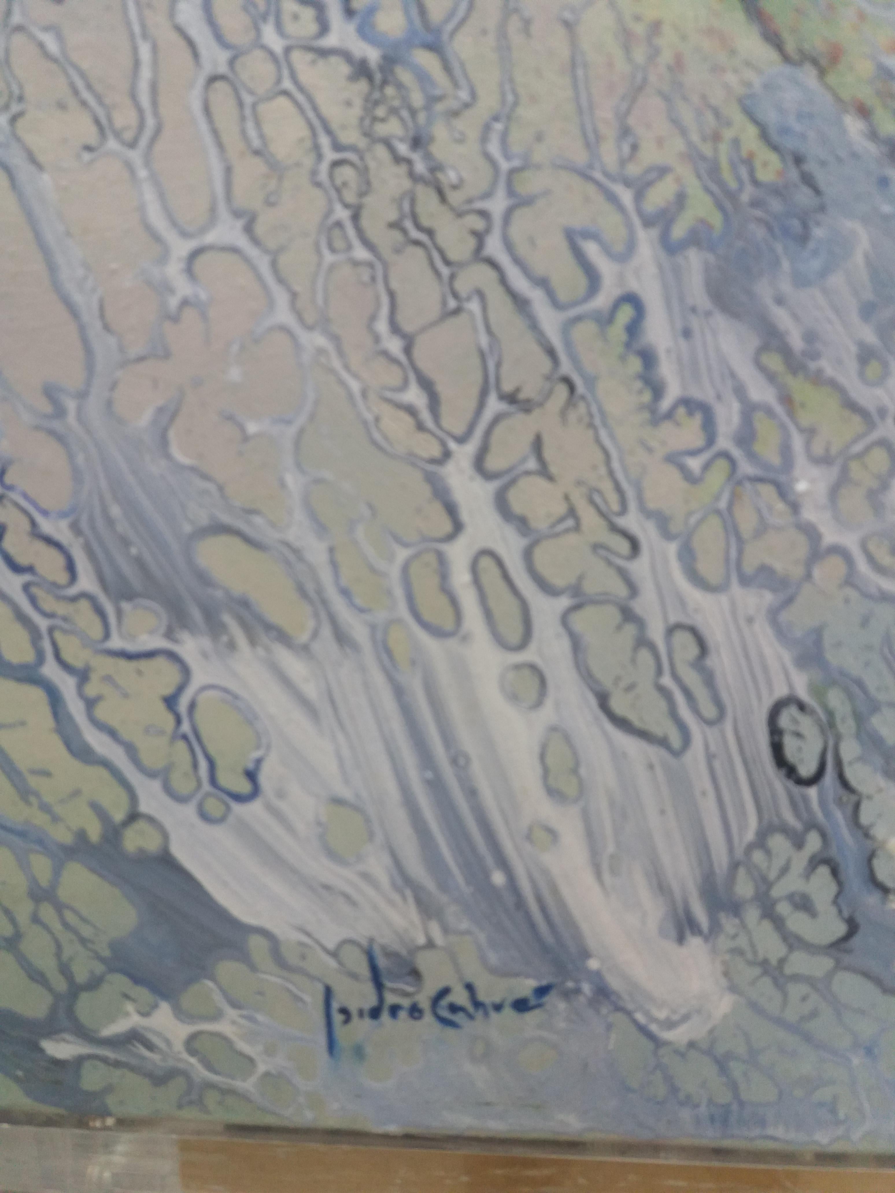 I. Cahue Bleu  Fond de la mer   Peinture et pierre - abstrait original  3