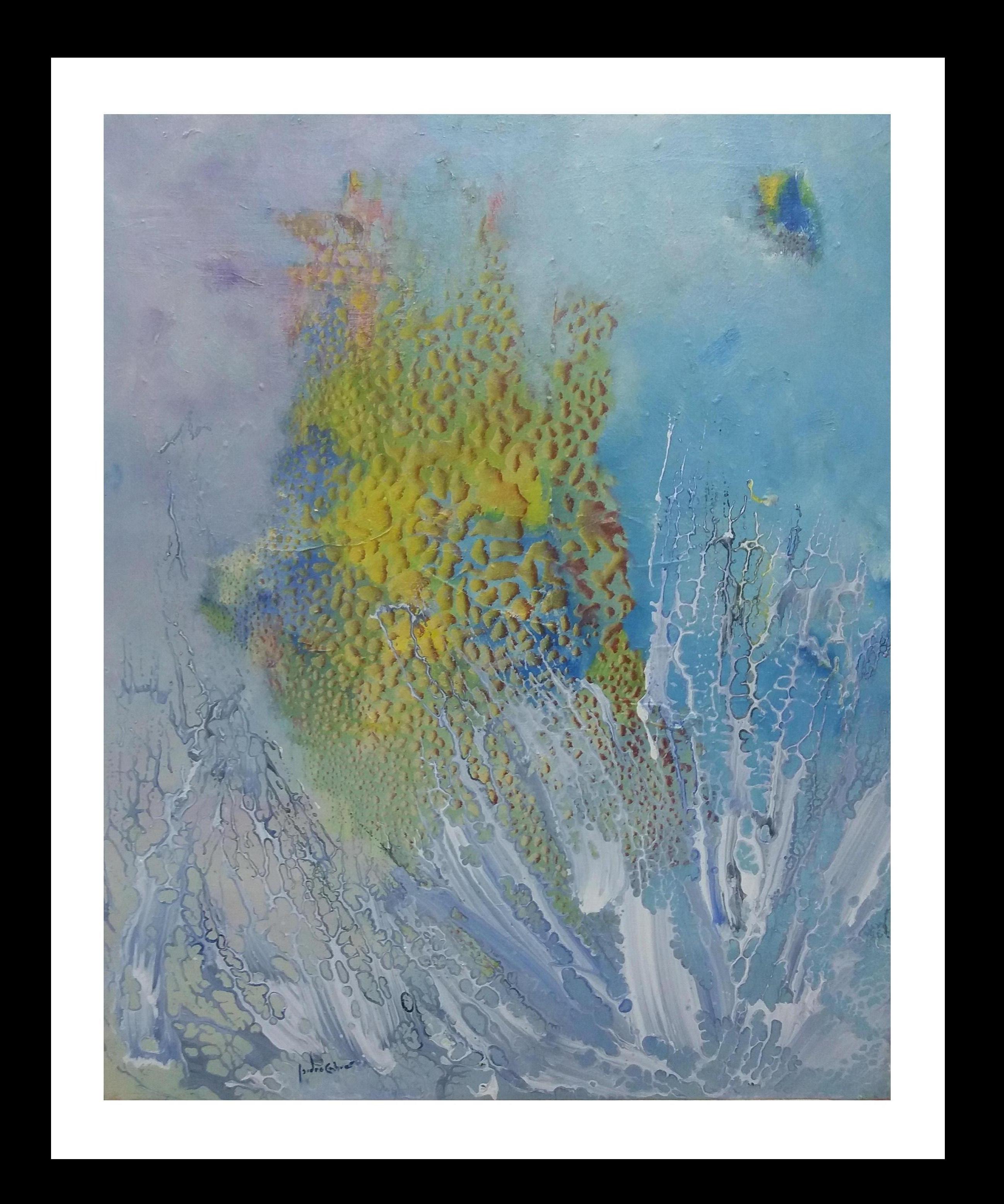 Isidro Cahue Abstract Painting - I. Cahue Blue  Sea Bottom   Sea and Stone- original abstract 