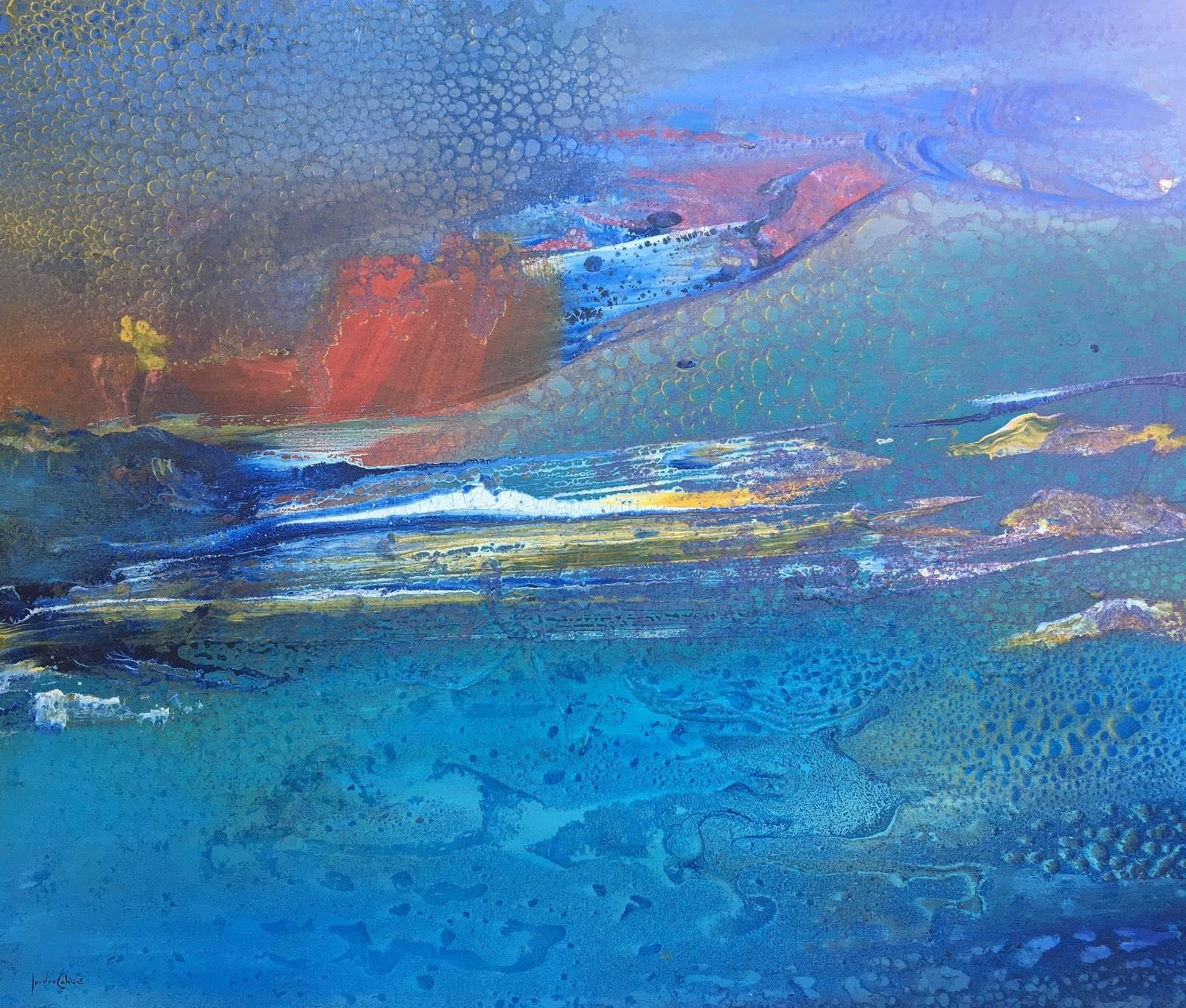 I. Cahue    Blaues Meer   Abstraktes Gemälde auf Acryl-Leinwand – Painting von Isidro Cahue