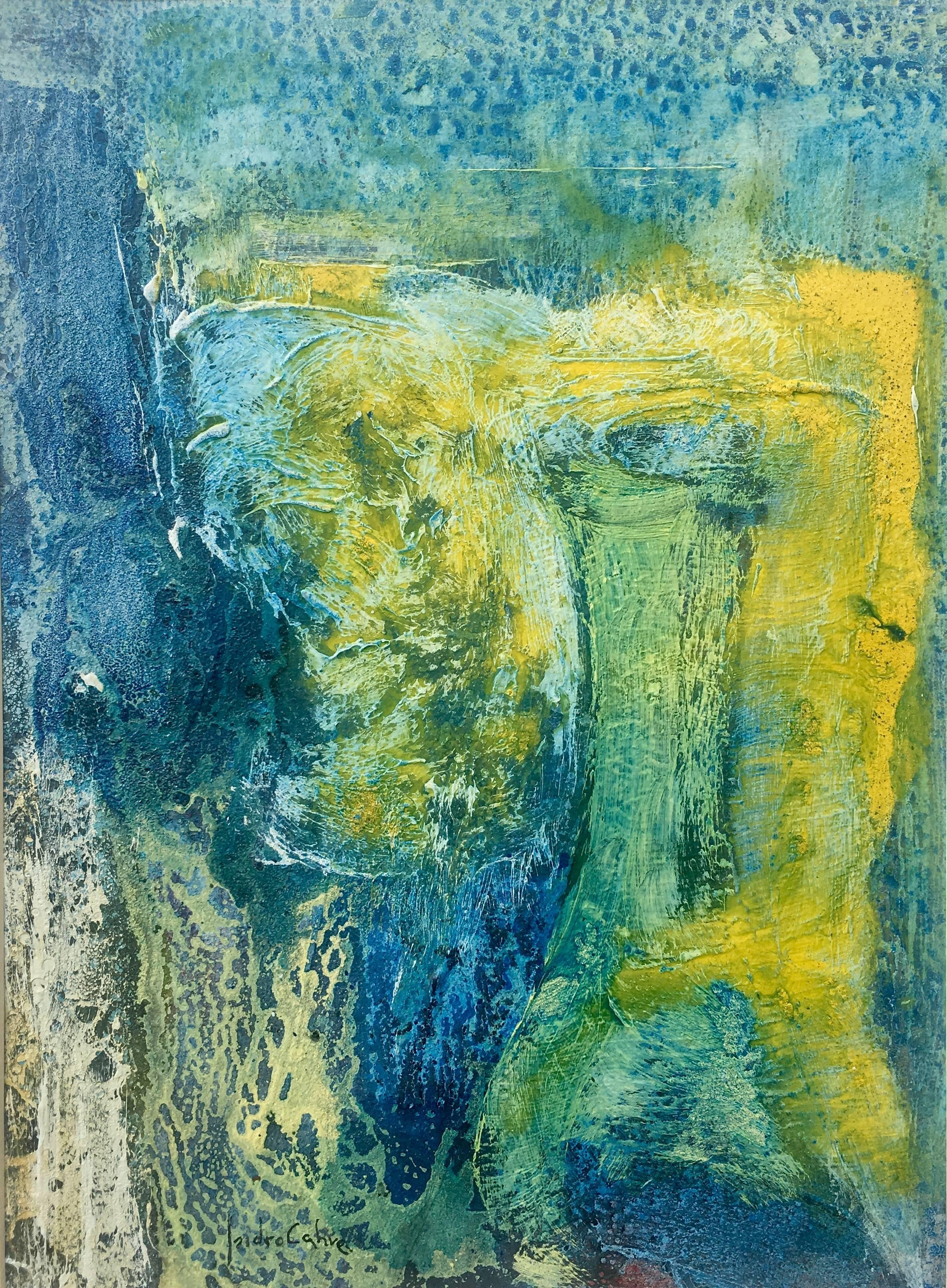 I. Cahue  Blau  Senkrecht   Gebirgsfarben – original abstraktes Papier- Acryl – Painting von Isidro Cahue