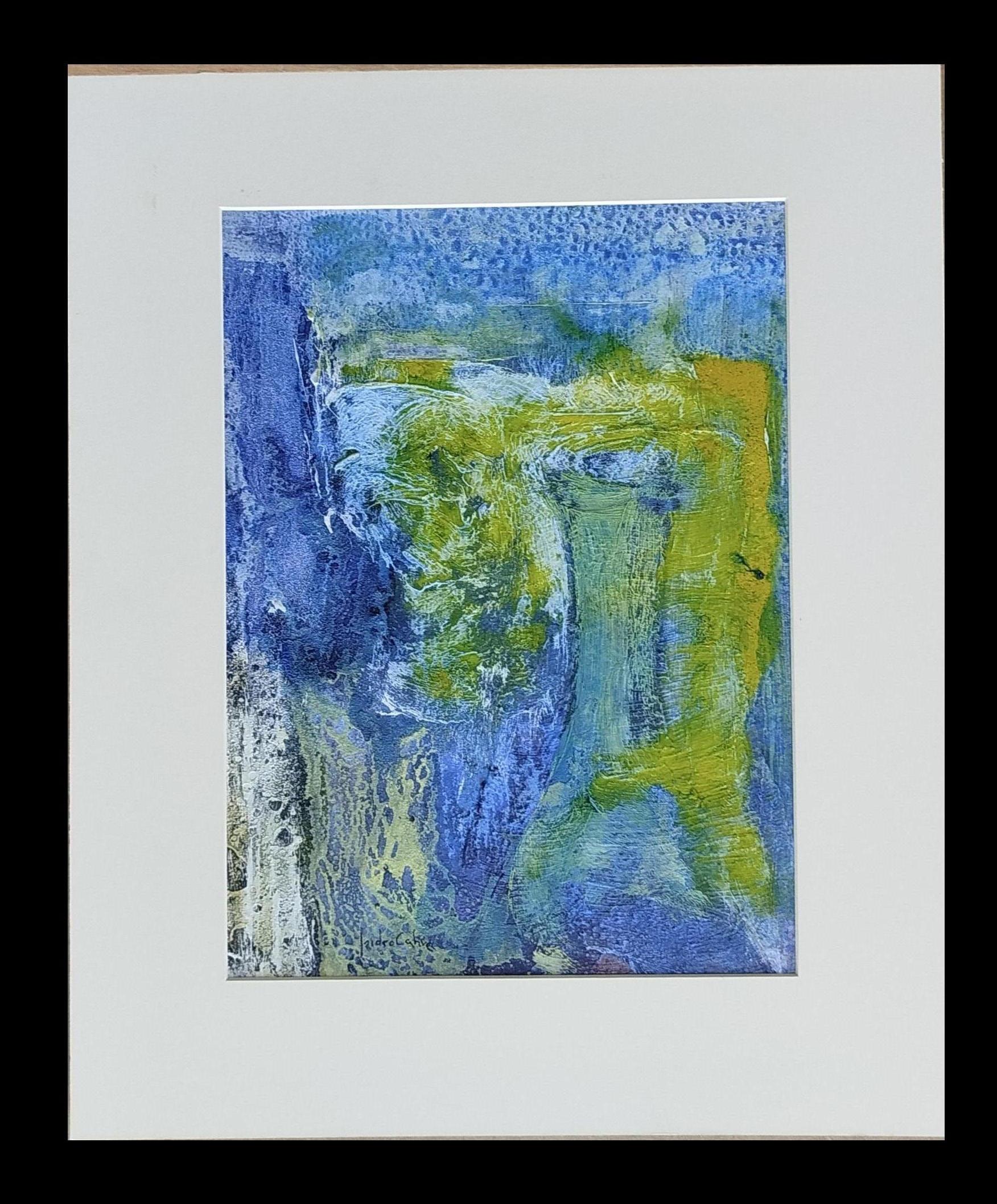 I. Cahue Bleu Vertical Couleurs des montagnes - papier acrylique abstrait d'origine