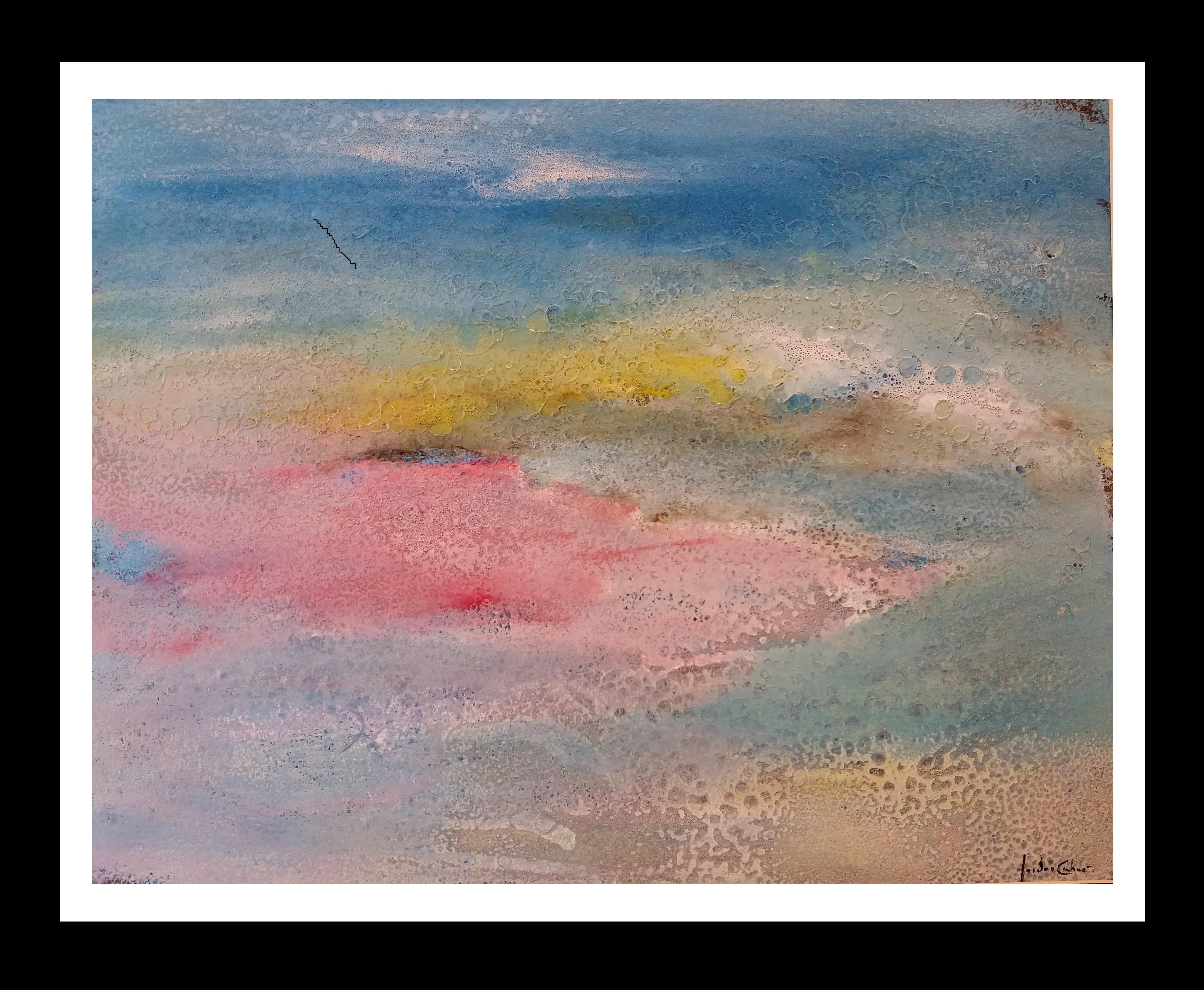 Abstract Painting Isidro Cahue - I. Cahue.  Couleurs. Peinture de paysage abstraite originale en papier acrylique