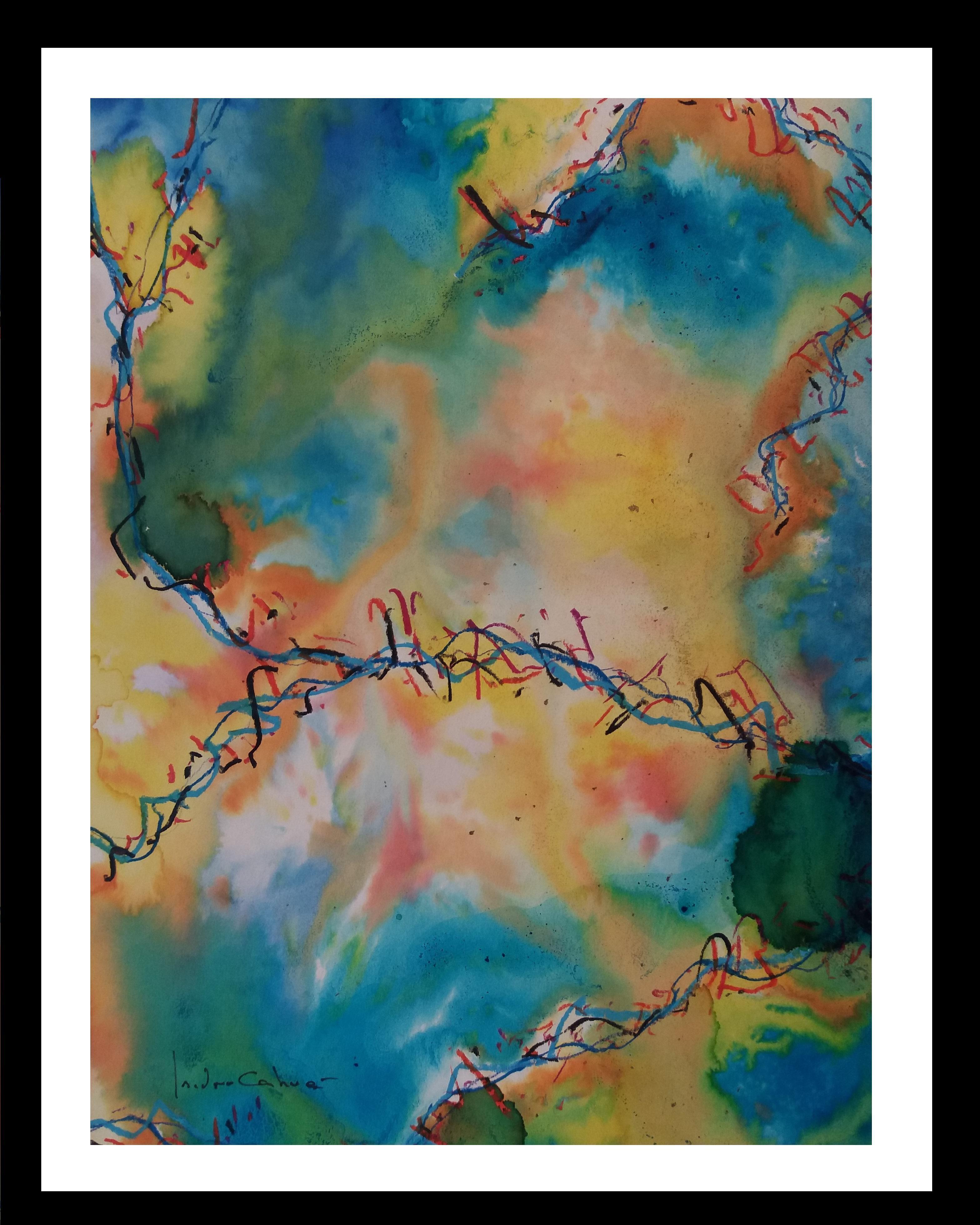 I. Colori Cahue  pittura acrilica astratta originale su carta - Painting di Isidro Cahue
