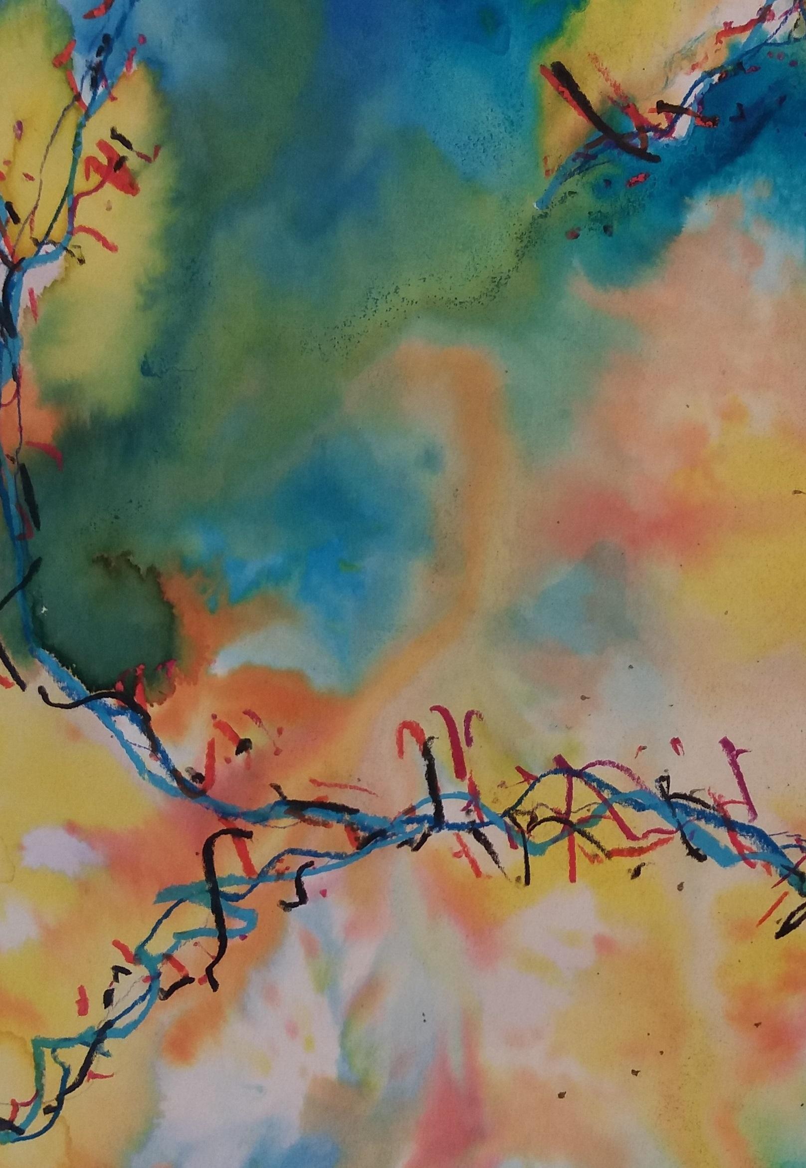 I. Colori Cahue  pittura acrilica astratta originale su carta - Painting Astratto di Isidro Cahue
