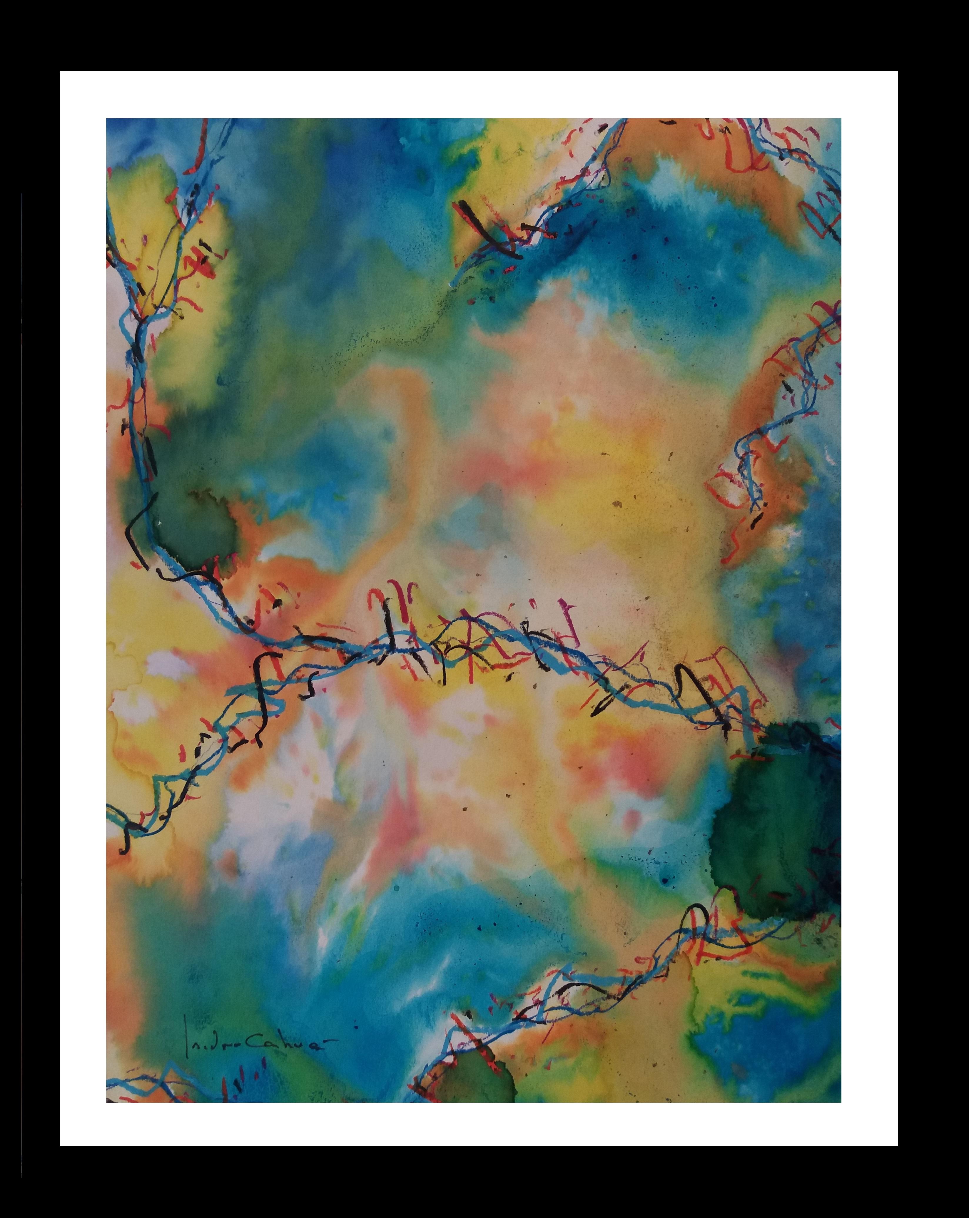 Isidro Cahue Abstract Painting - I. Cahue Colors  original abstract paper acrylic painting