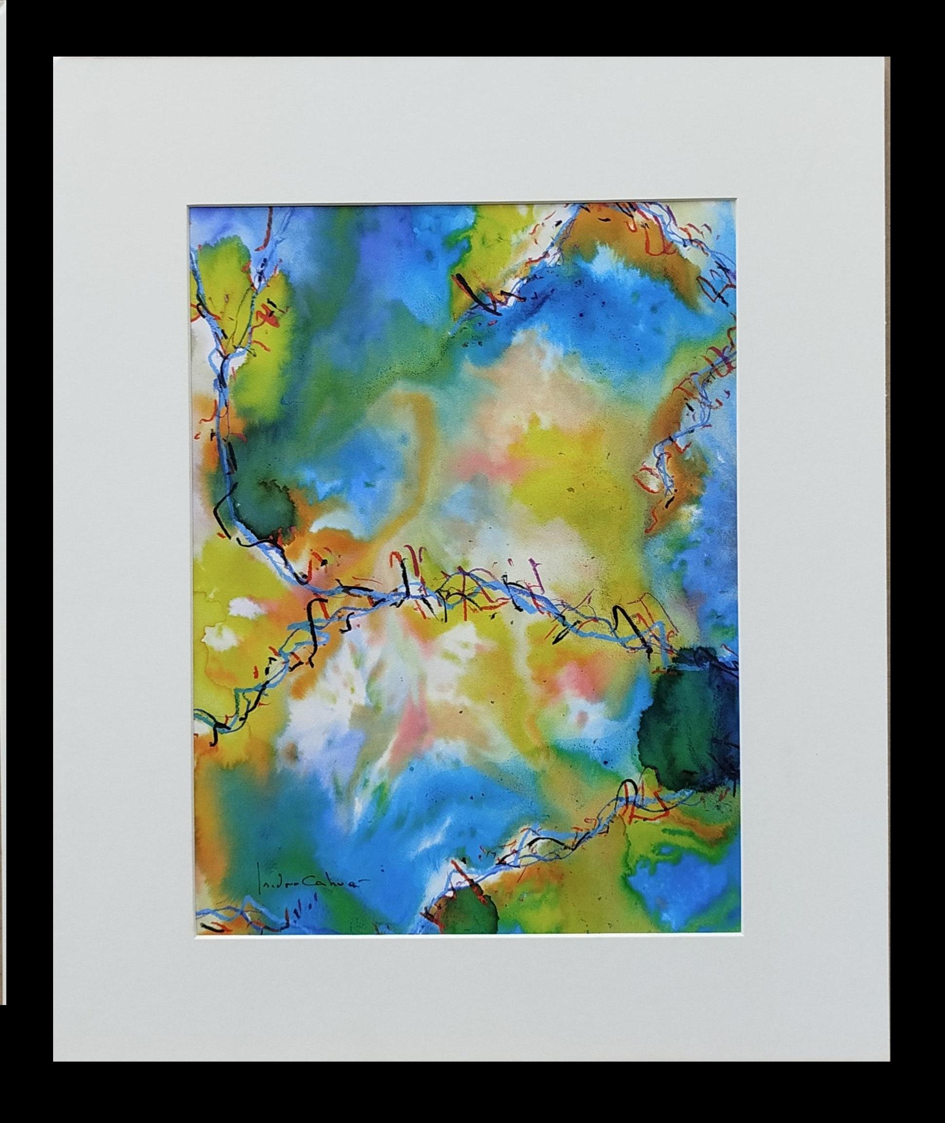 Isidro Cahue Abstract Painting - I. Cahue Colors  original abstract paper acrylic painting