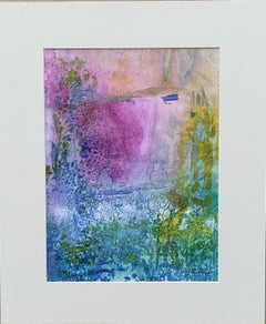 I, CAHUE -Greens and Roses colors - Original abstraktes Acrylgemälde aus Papier