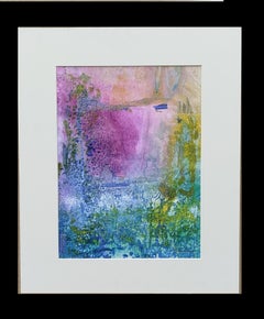 I, CAHUE -Greens and Roses colors - Original abstraktes Acrylgemälde aus Papier